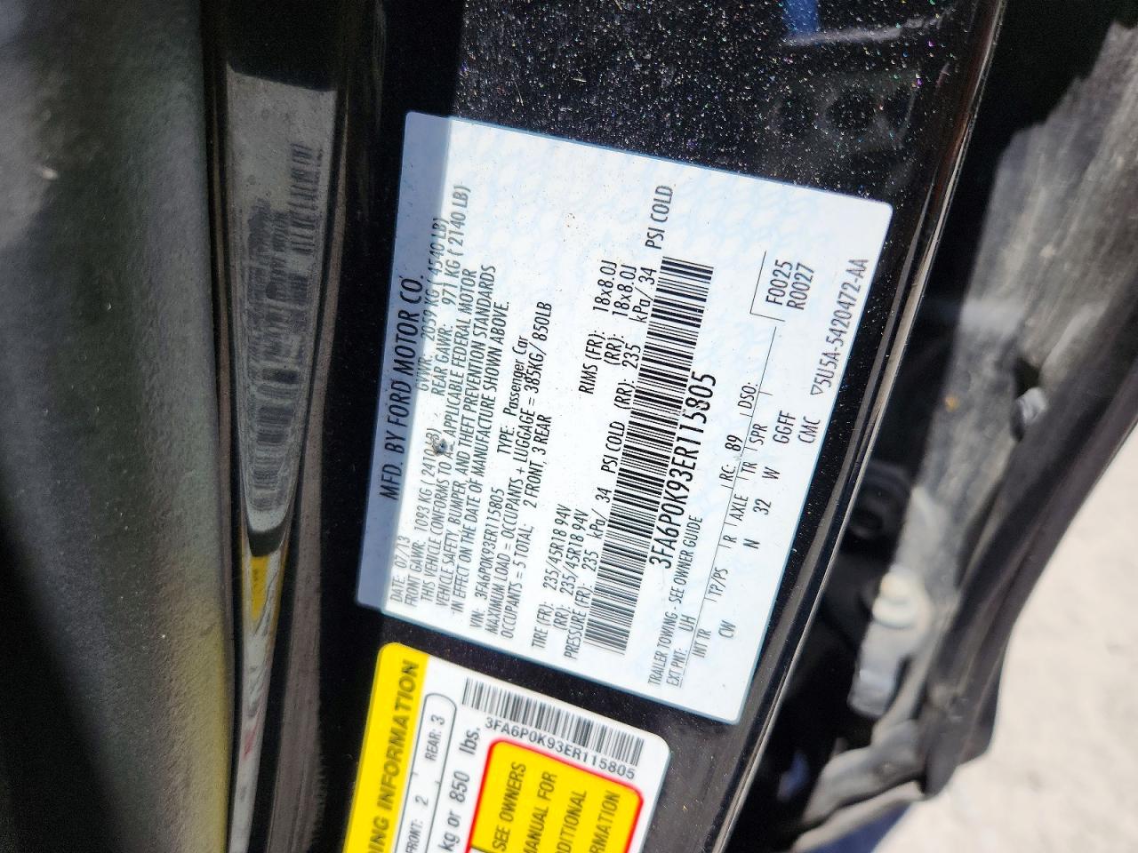 2014 Ford Fusion Titanium Black vin: 3FA6P0K93ER115805