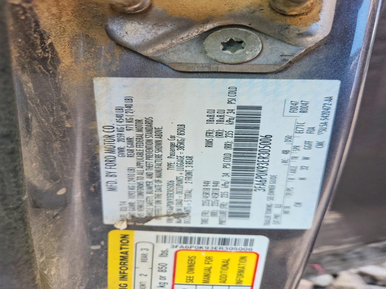 2014 Ford Fusion Titanium Gray vin: 3FA6P0K93ER305006