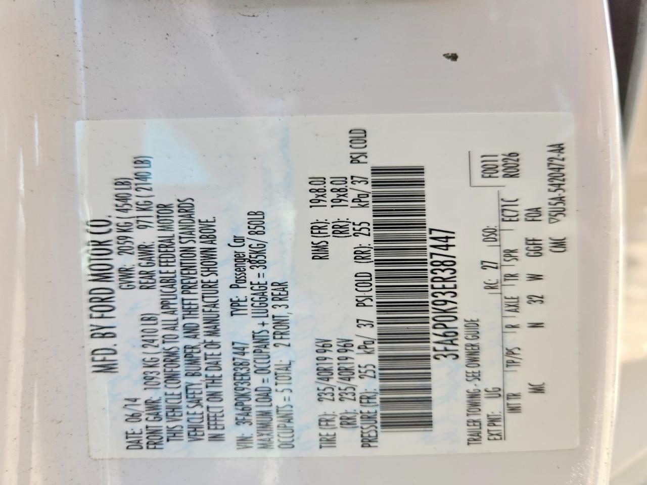 2014 Ford Fusion Titanium White vin: 3FA6P0K93ER387447