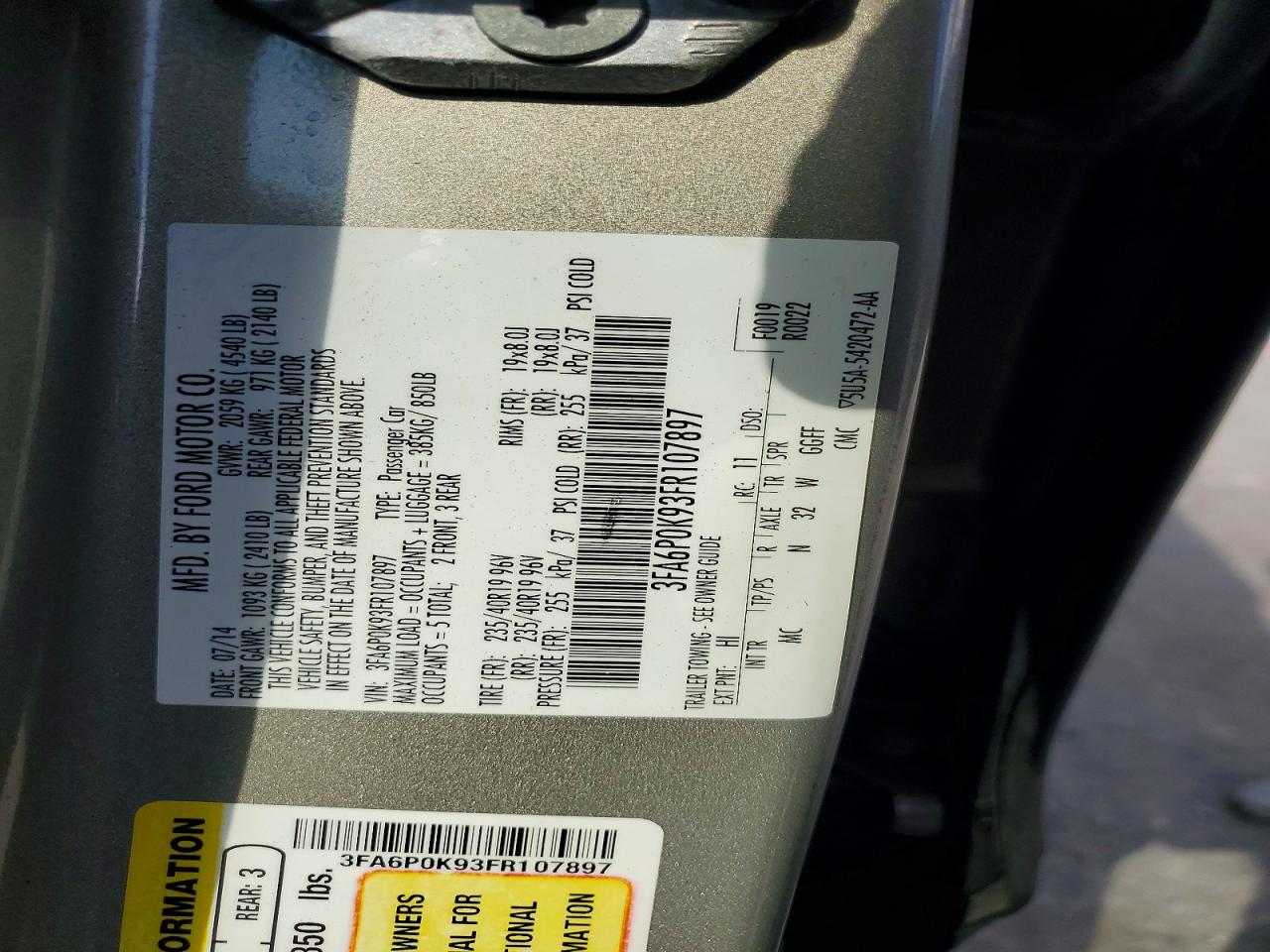 2015 Ford Fusion Titanium Beige vin: 3FA6P0K93FR107897