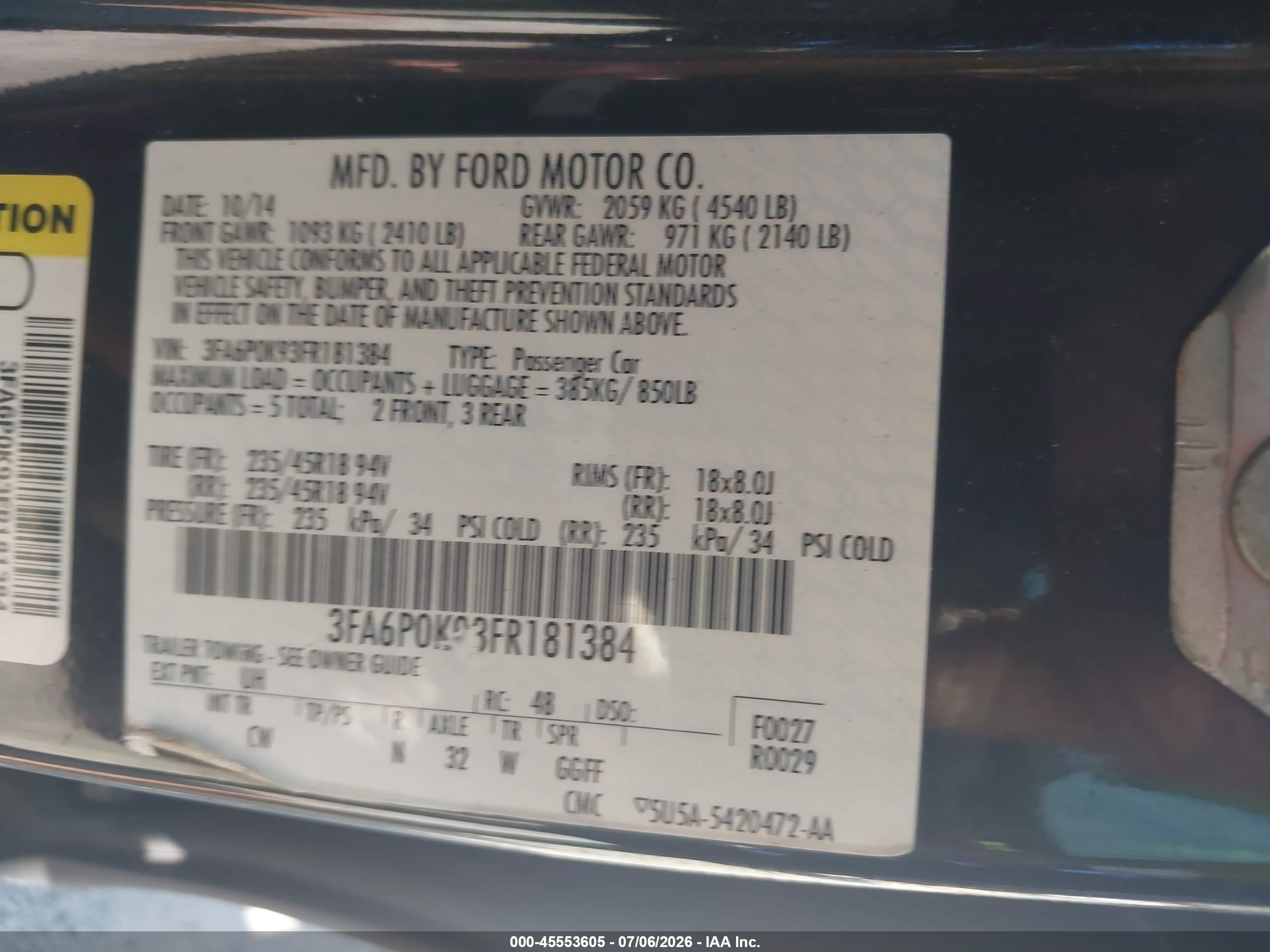 2015 Ford Fusion Titanium Черный vin: 3FA6P0K93FR181384