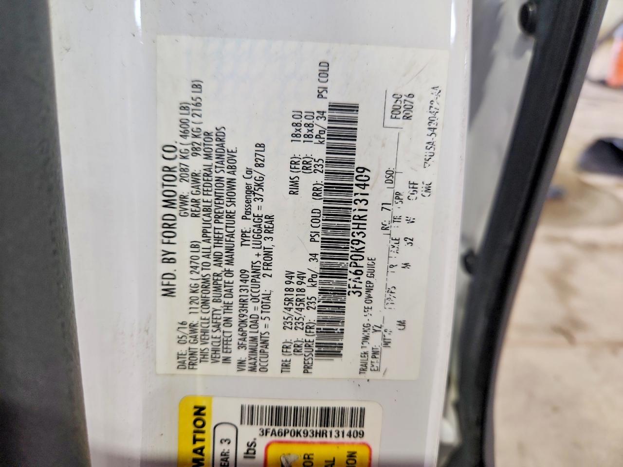 2017 Ford Fusion Titanium White vin: 3FA6P0K93HR131409