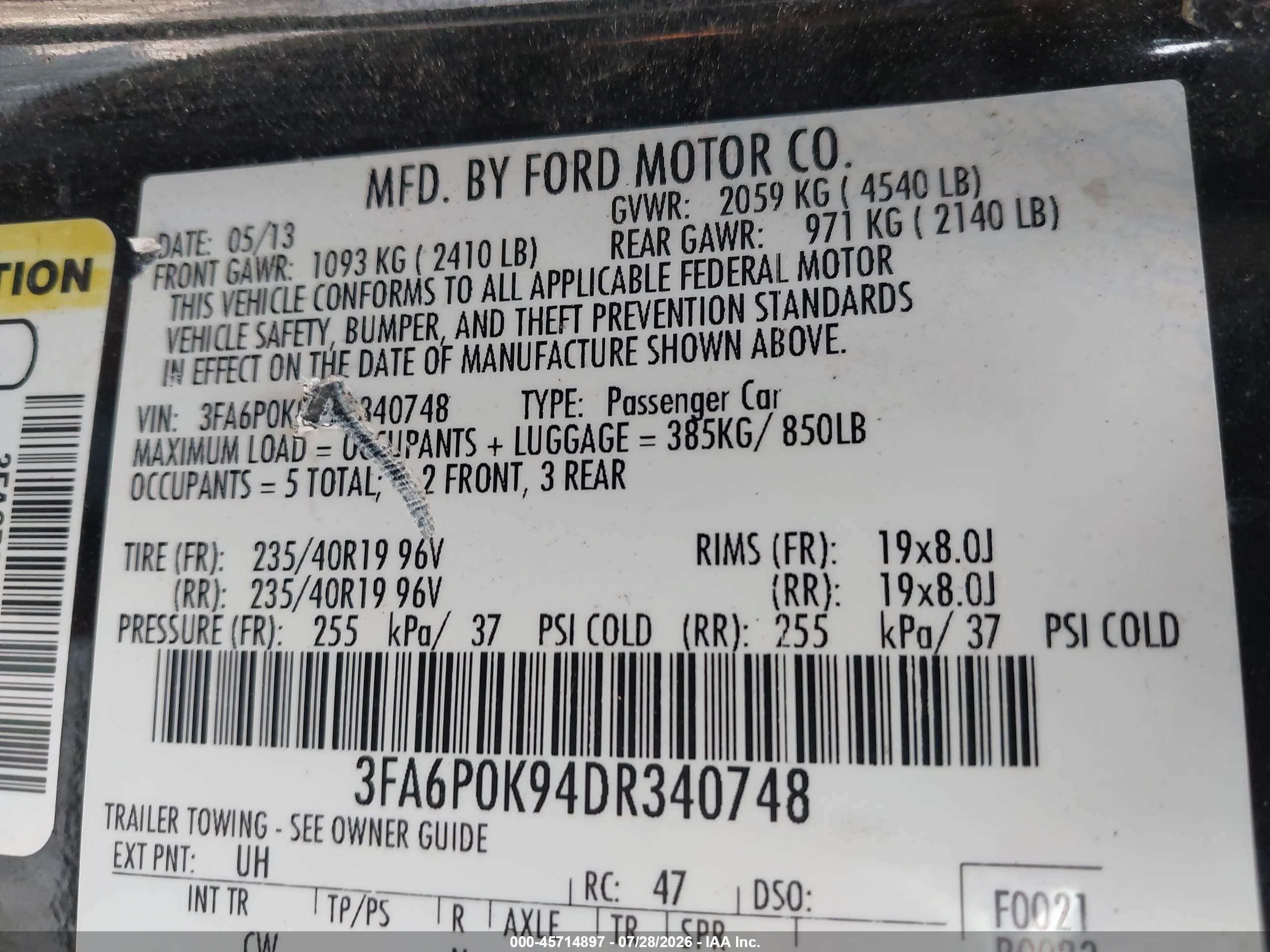 2013 Ford Fusion Titanium Black vin: 3FA6P0K94DR340748