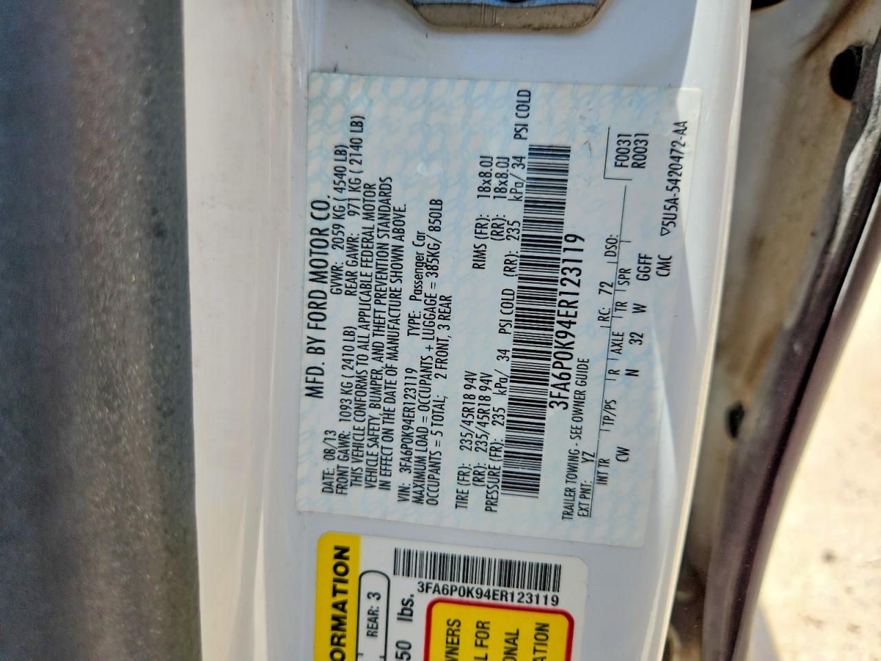 2014 Ford Fusion Titanium White vin: 3FA6P0K94ER123119