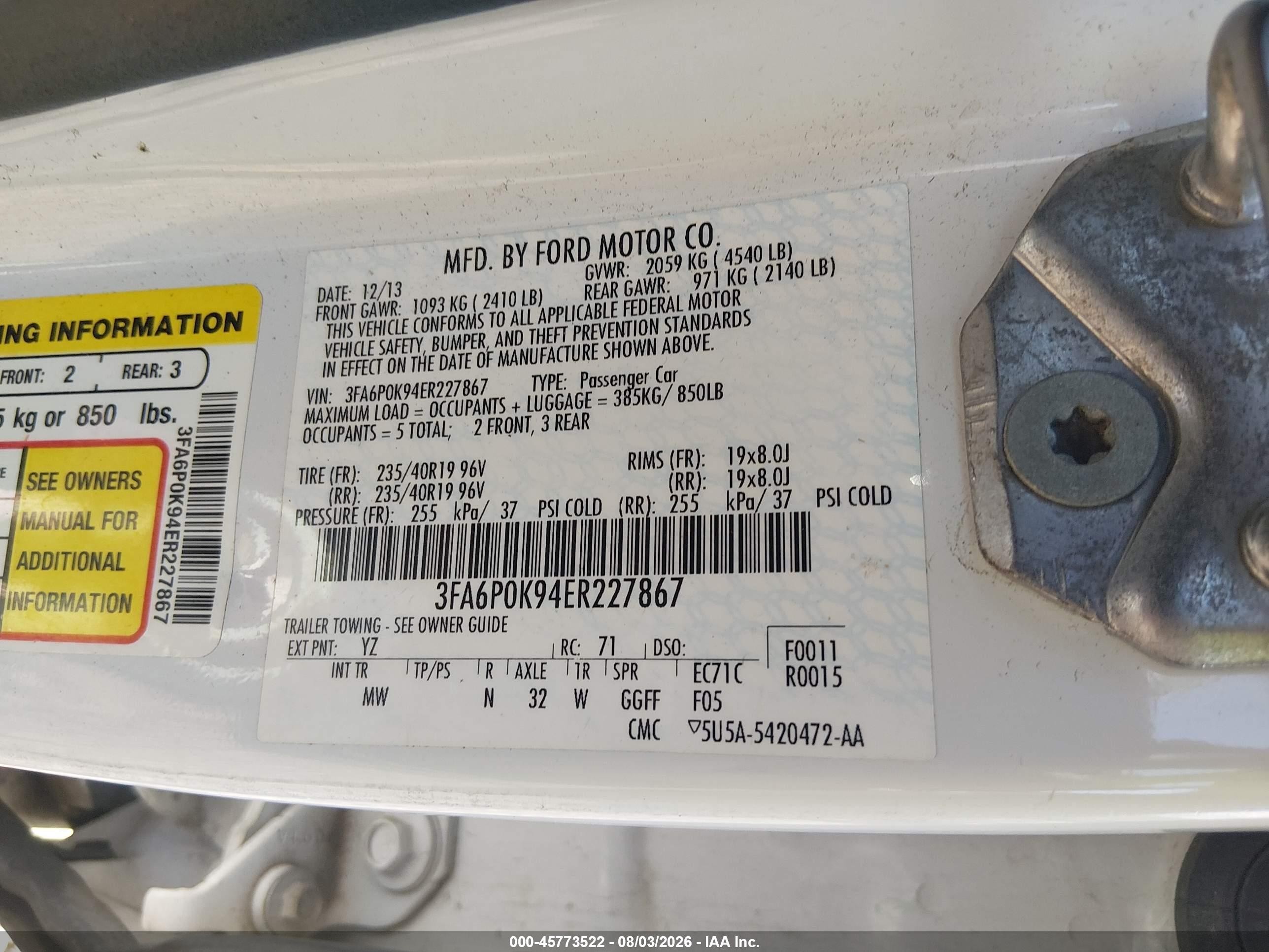 2014 Ford Fusion Titanium White vin: 3FA6P0K94ER227867