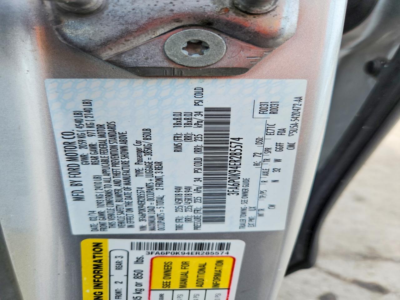 2014 Ford Fusion Titanium Silver vin: 3FA6P0K94ER285574