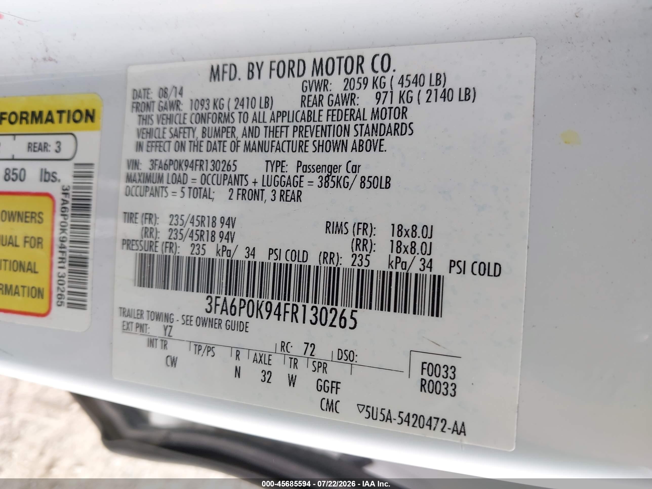2015 Ford Fusion Titanium White vin: 3FA6P0K94FR130265