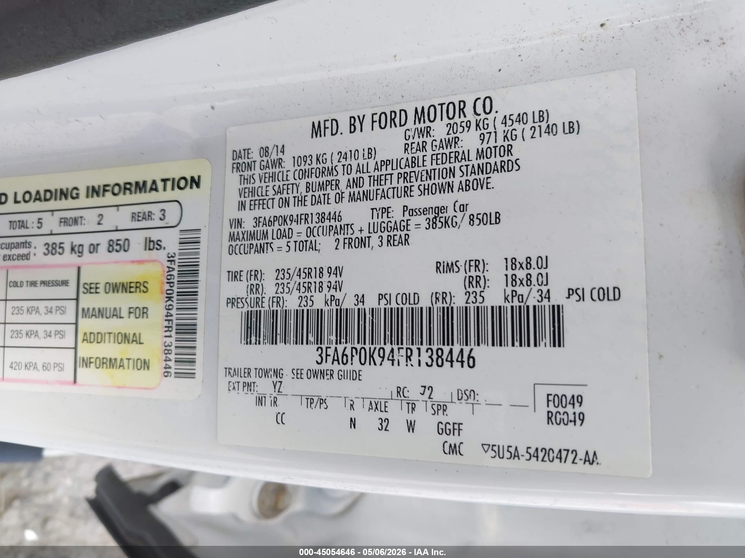2015 Ford Fusion Titanium White vin: 3FA6P0K94FR138446