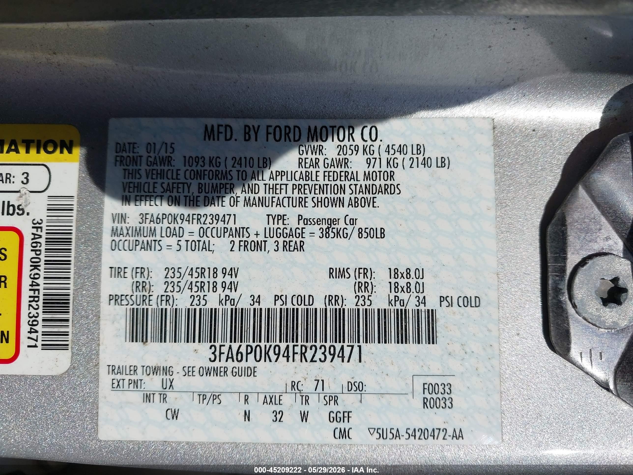 2015 Ford Fusion Titanium Gray vin: 3FA6P0K94FR239471