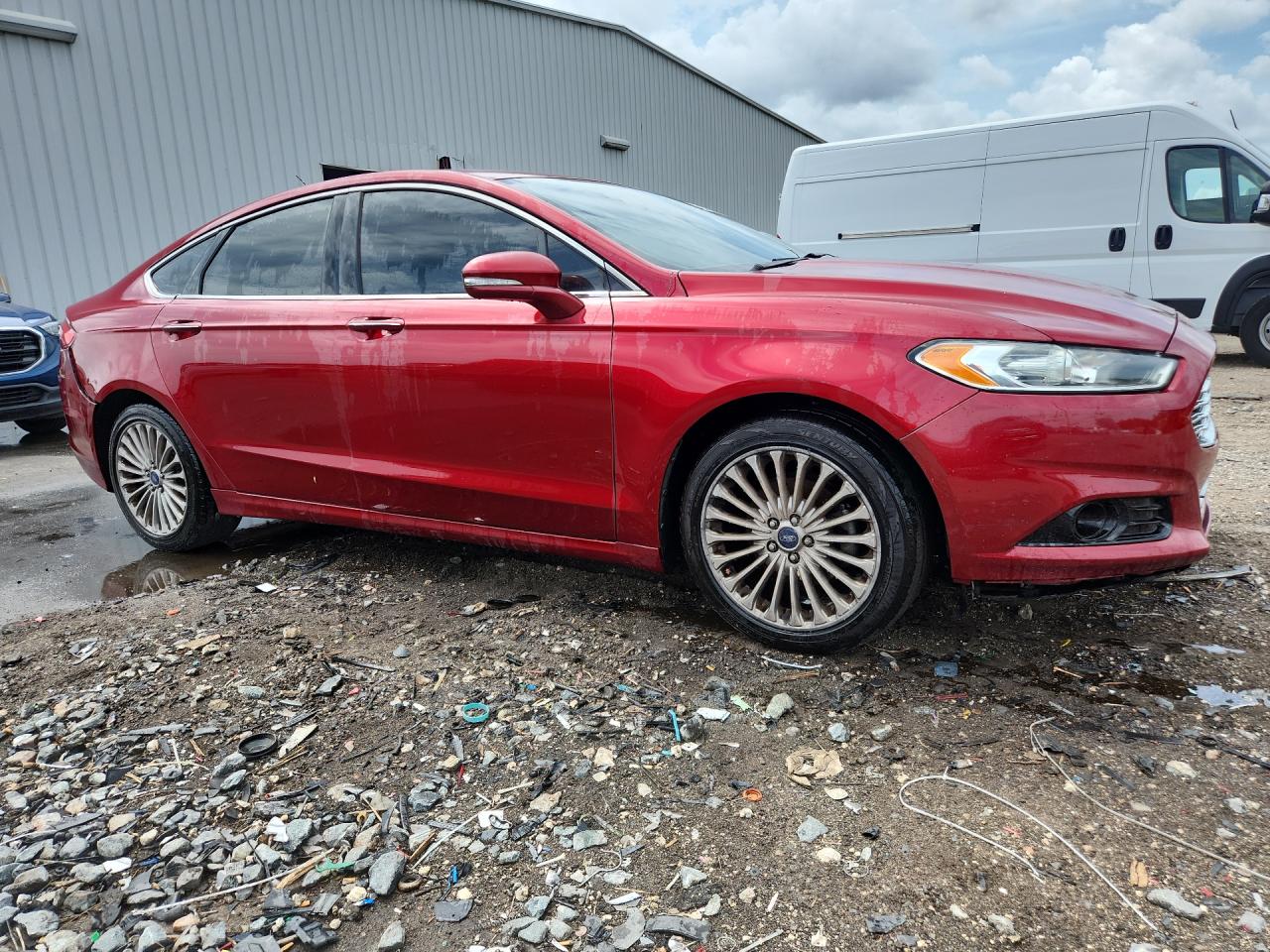 2015 Ford Fusion Titanium Red vin: 3FA6P0K94FR269635 Damage: Right Front Door, Dent(S) W/No Paint Dmg, < 1/8 Inch