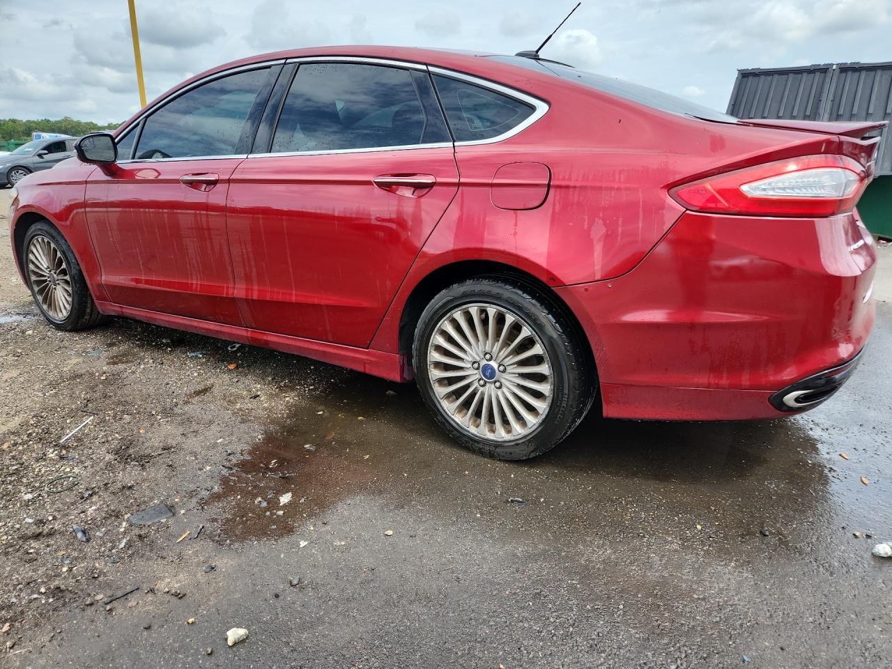 2015 Ford Fusion Titanium Red vin: 3FA6P0K94FR269635 Damage: Left Qtr Panel, Dent(S) W/ Paint Dmg, 1 To 2 Inches
