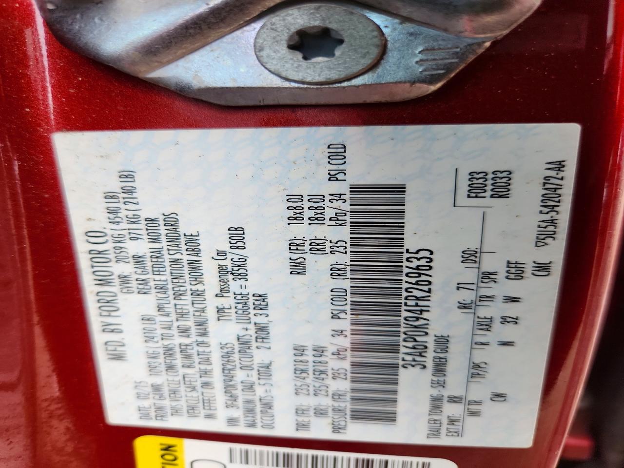 2015 Ford Fusion Titanium Red vin: 3FA6P0K94FR269635