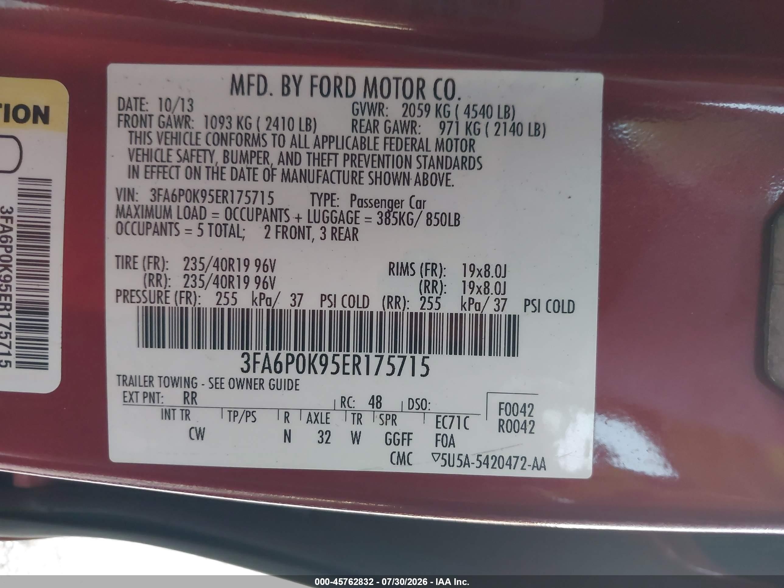 2014 Ford Fusion Titanium Red vin: 3FA6P0K95ER175715