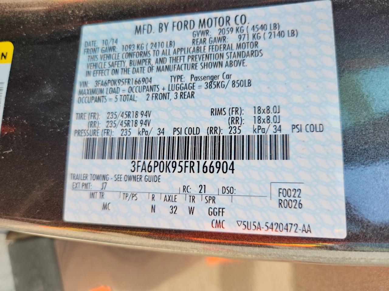 2015 Ford Fusion Titanium Gray vin: 3FA6P0K95FR166904