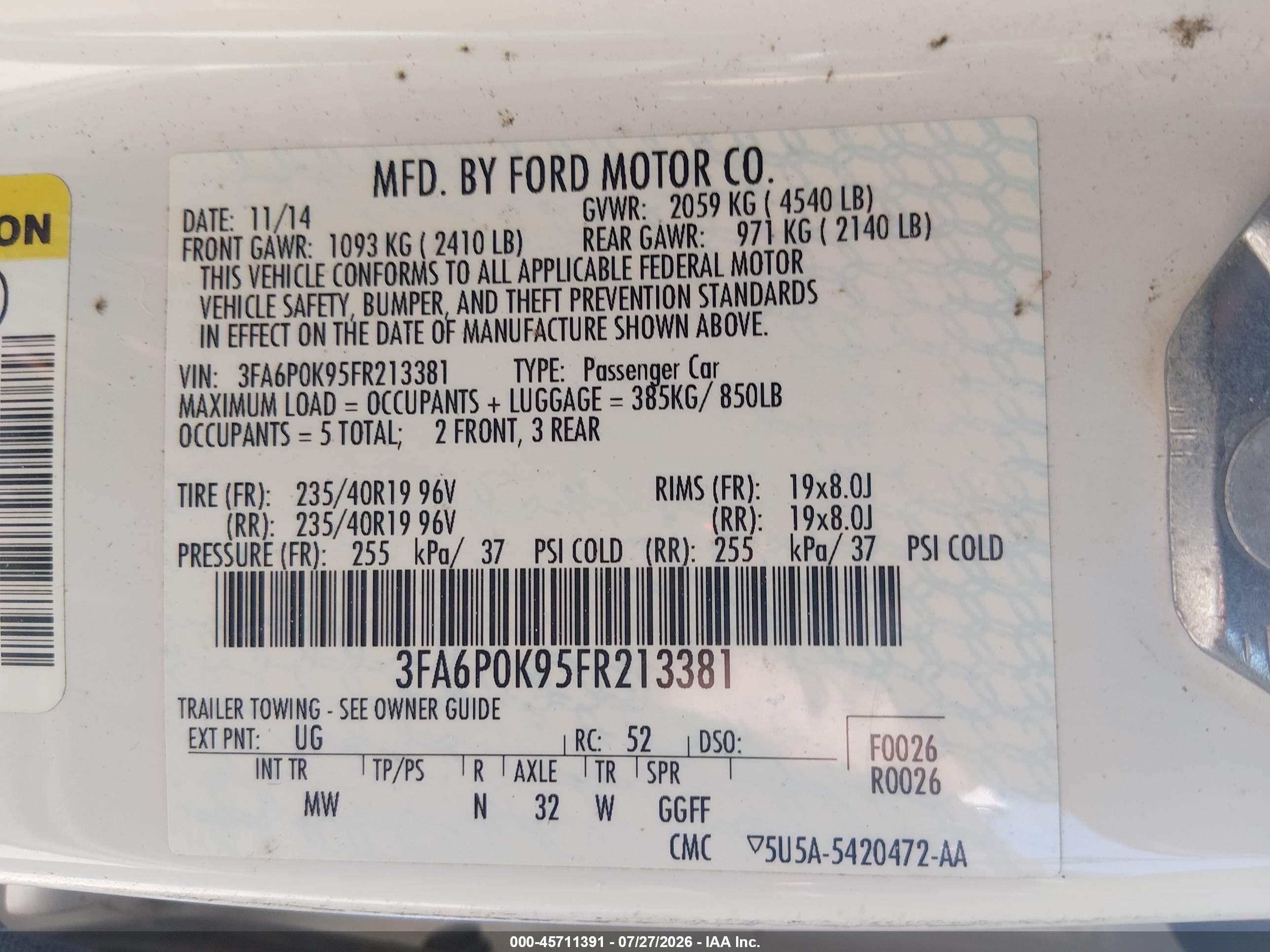 2015 Ford Fusion Titanium White vin: 3FA6P0K95FR213381