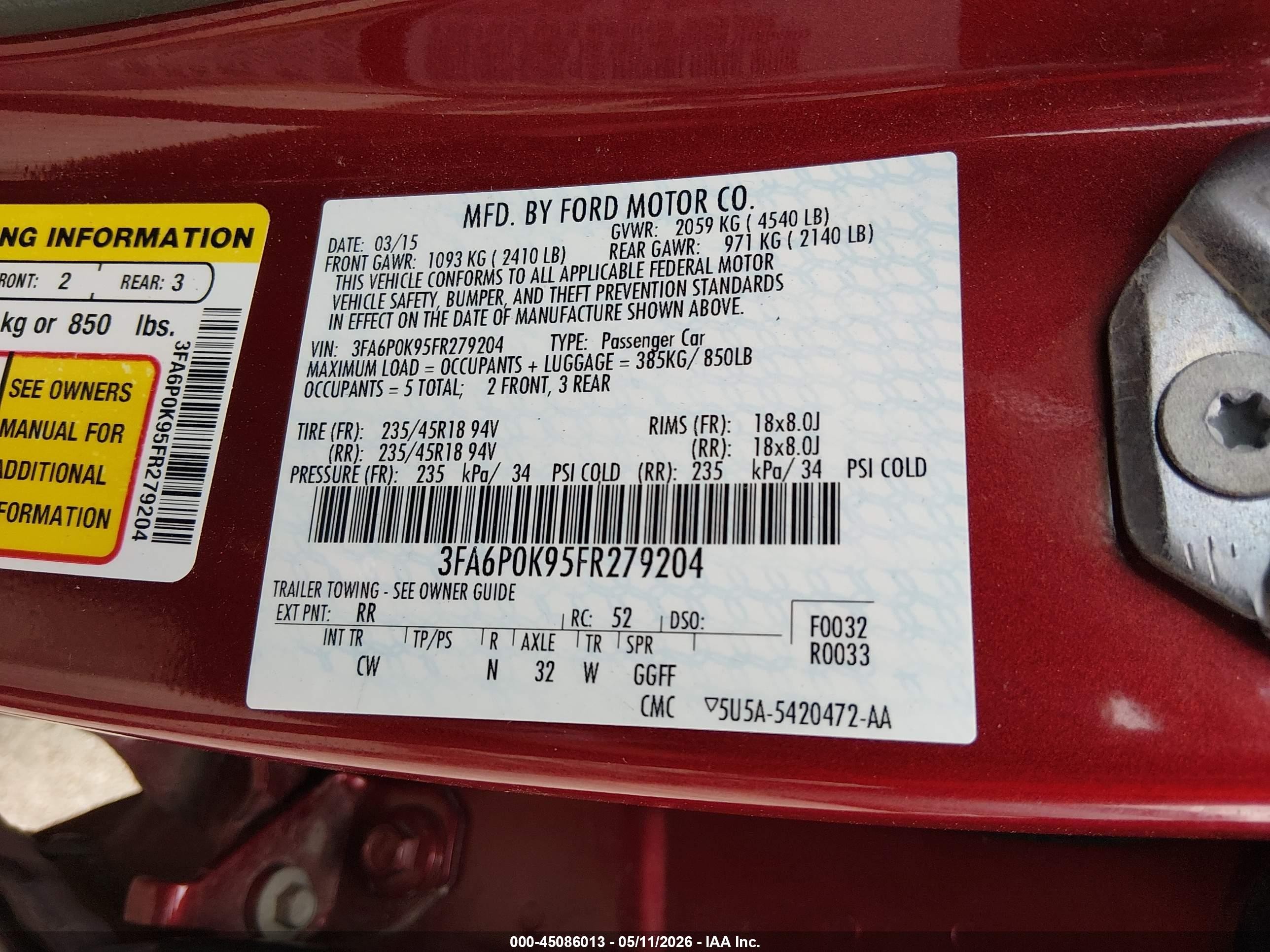 2015 Ford Fusion Titanium Красный vin: 3FA6P0K95FR279204