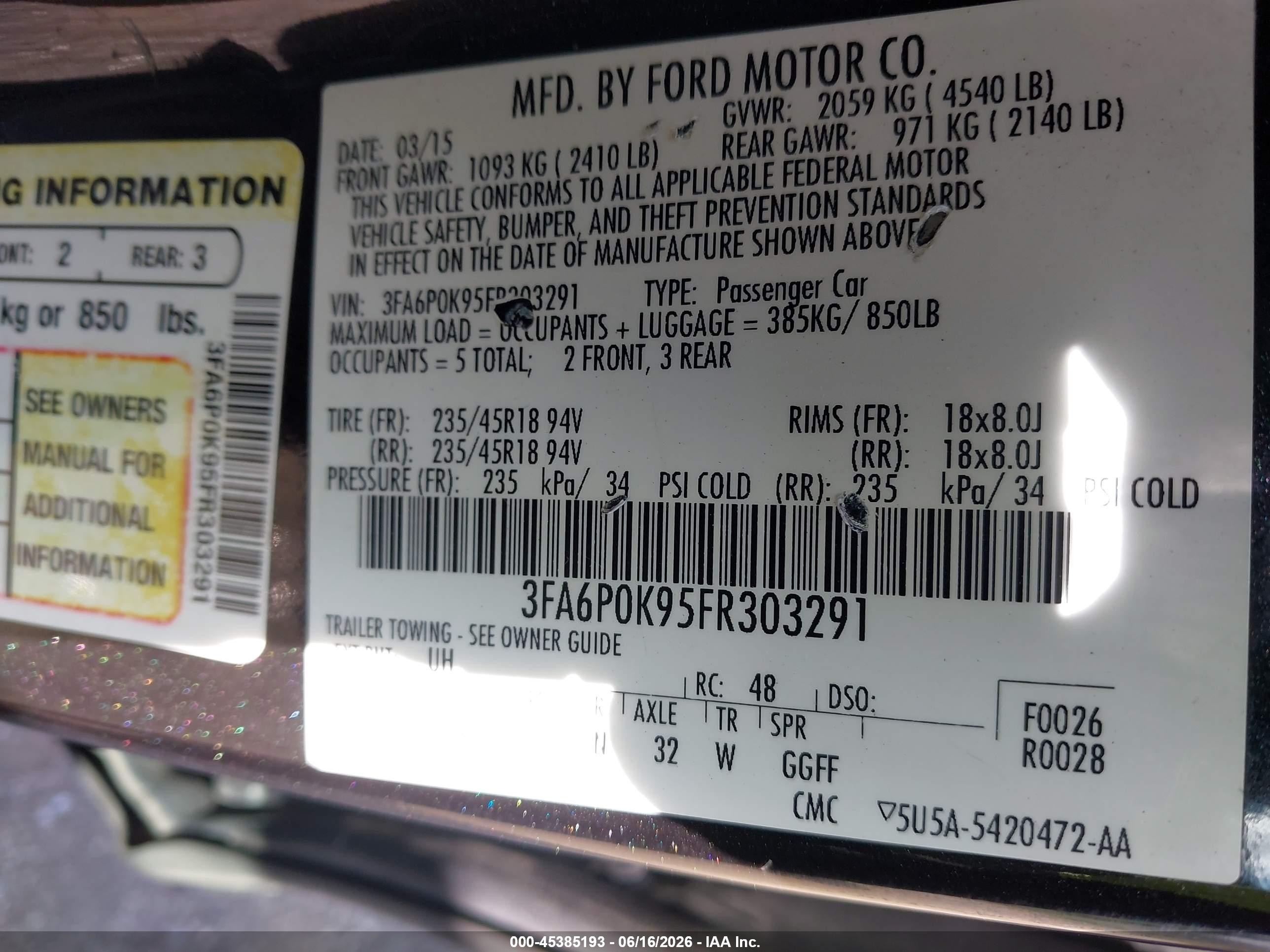 2015 Ford Fusion Titanium Gray vin: 3FA6P0K95FR303291