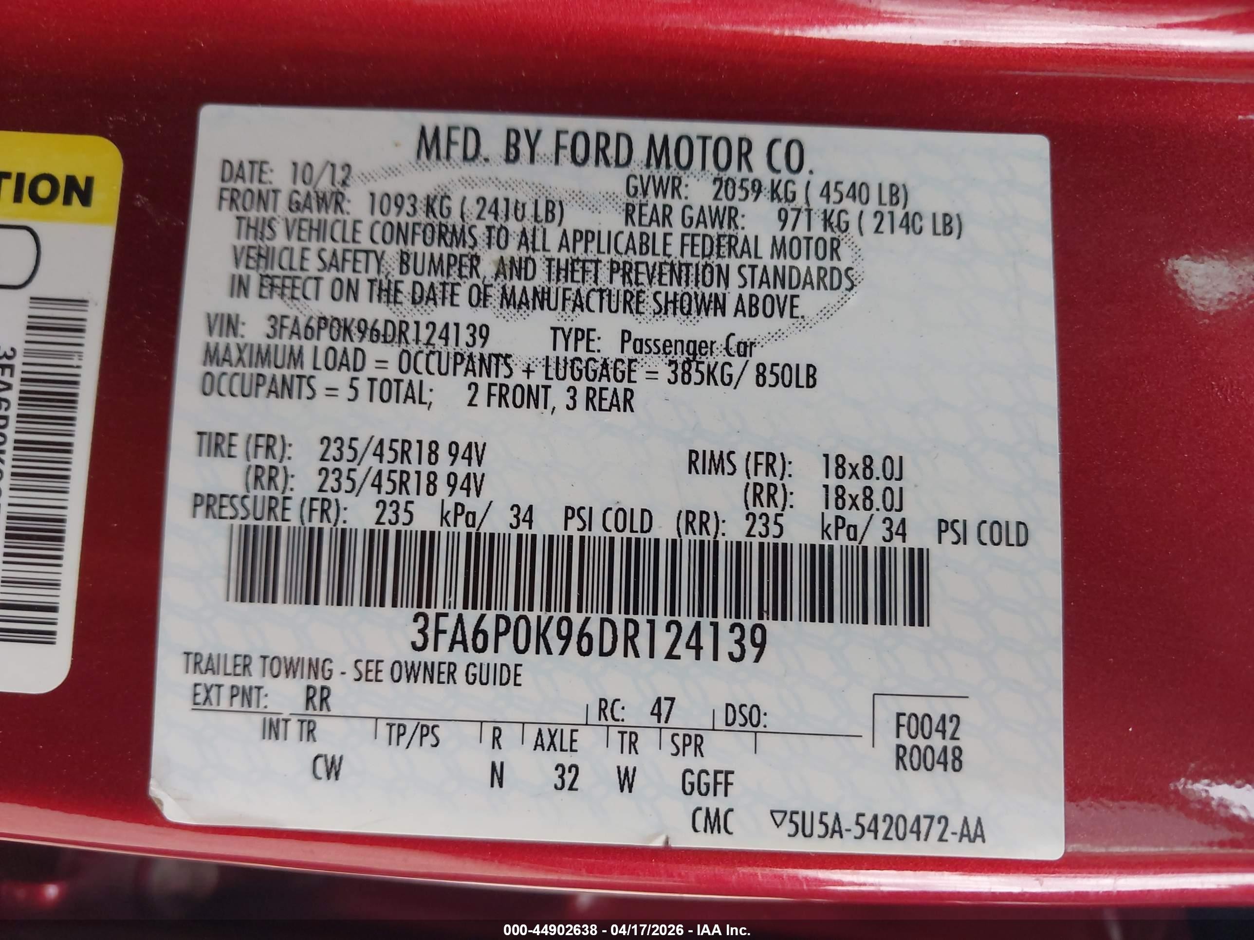 2013 Ford Fusion Titanium Red vin: 3FA6P0K96DR124139