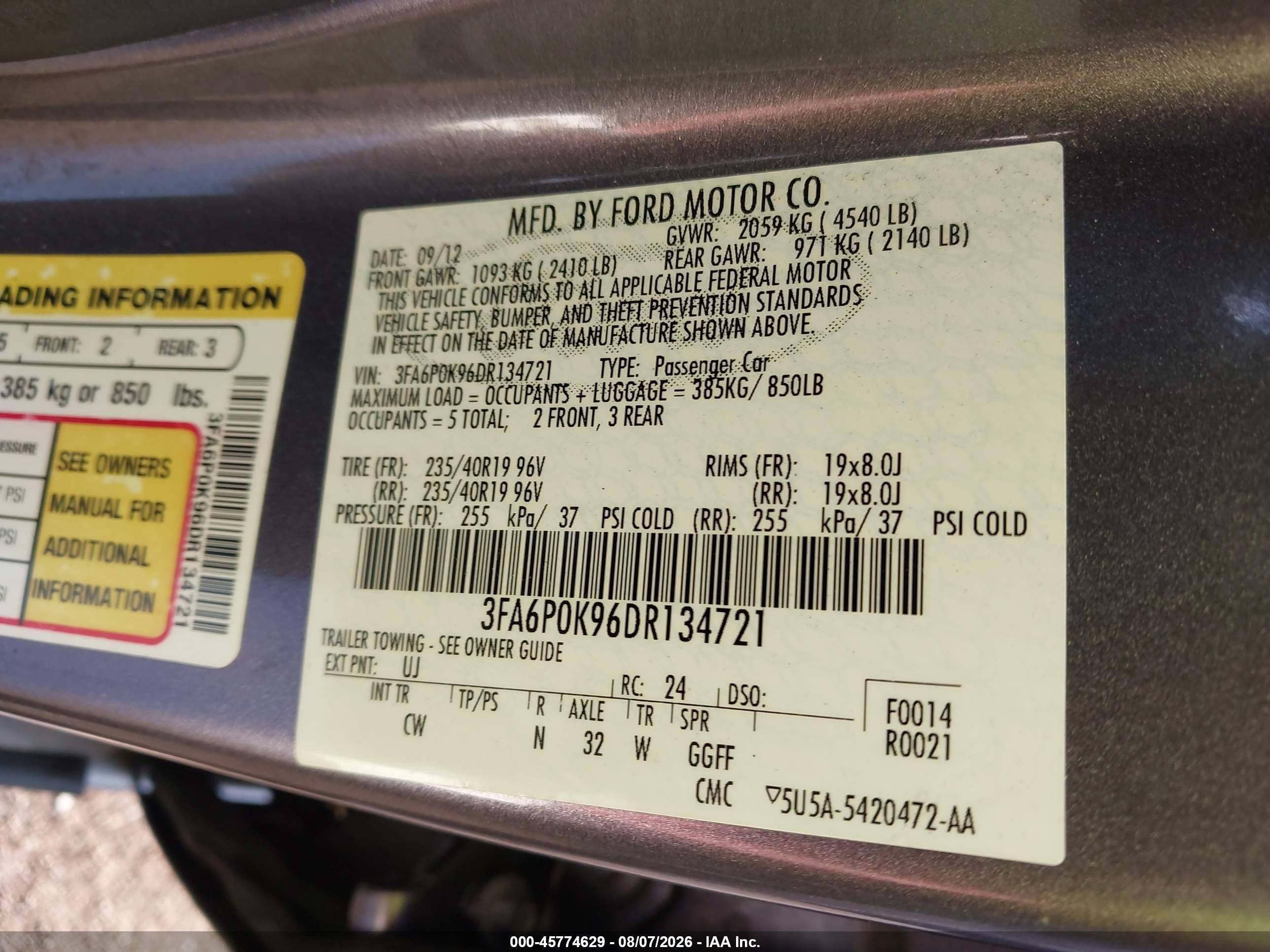 2013 Ford Fusion Titanium Серый vin: 3FA6P0K96DR134721