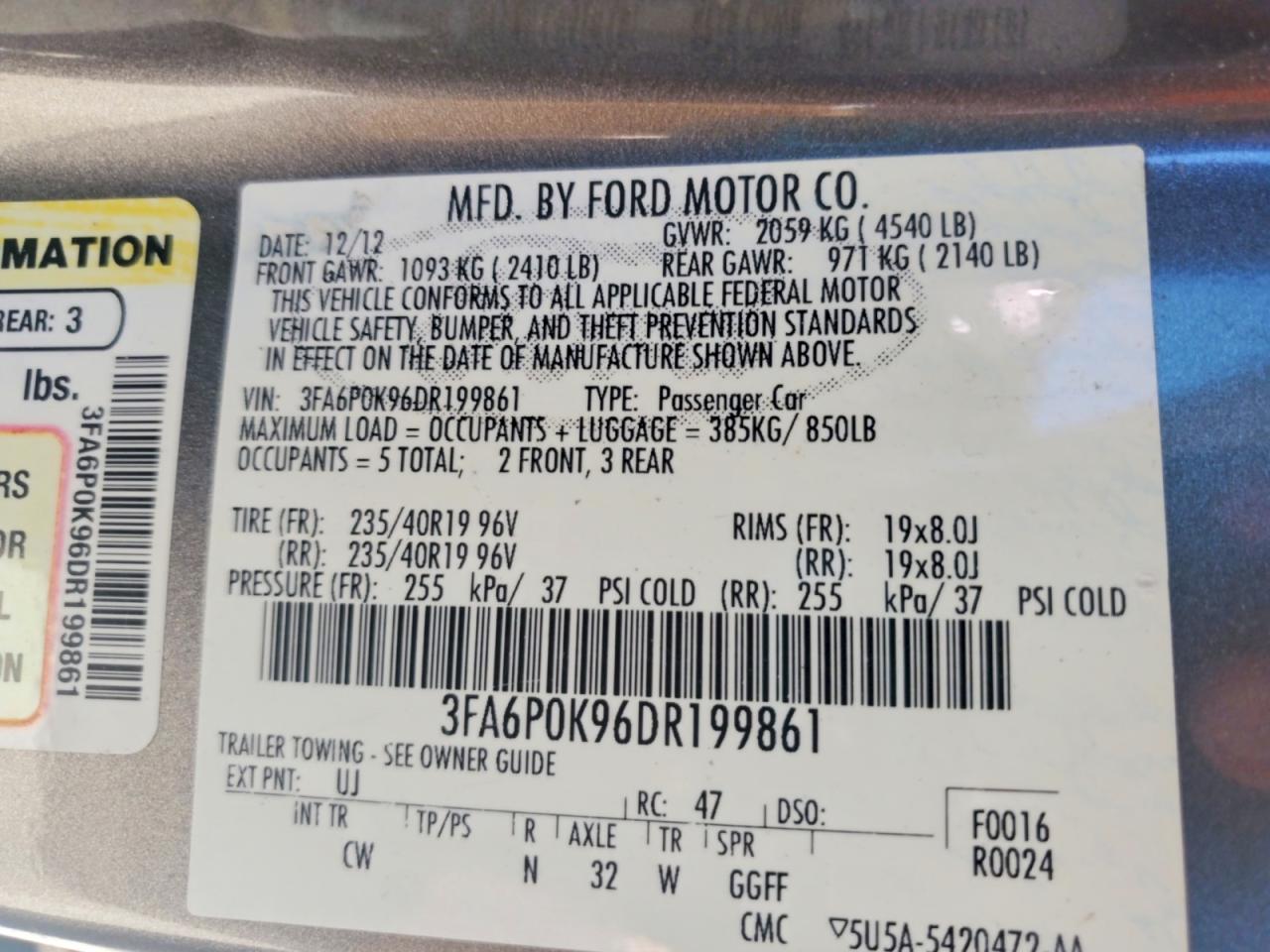 2013 Ford Fusion Titanium Угольный vin: 3FA6P0K96DR199861