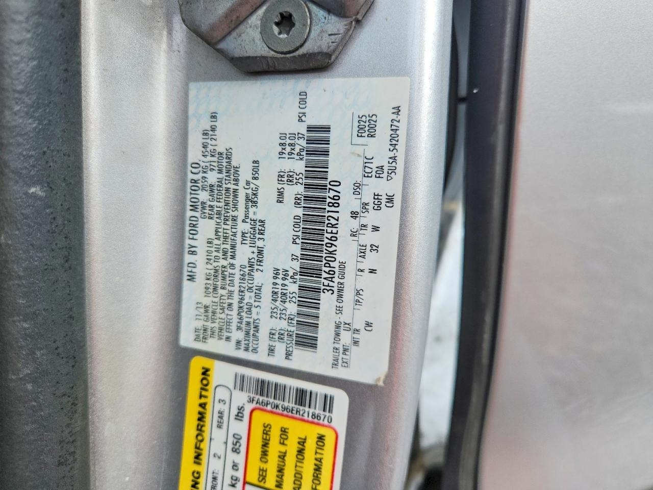 2014 Ford Fusion Titanium Silver vin: 3FA6P0K96ER218670