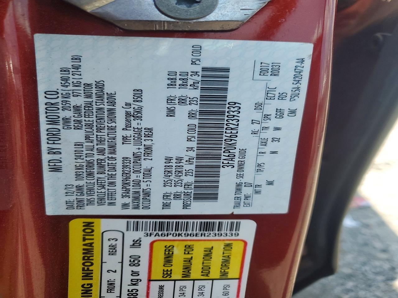 2014 Ford Fusion Titanium Red vin: 3FA6P0K96ER239339
