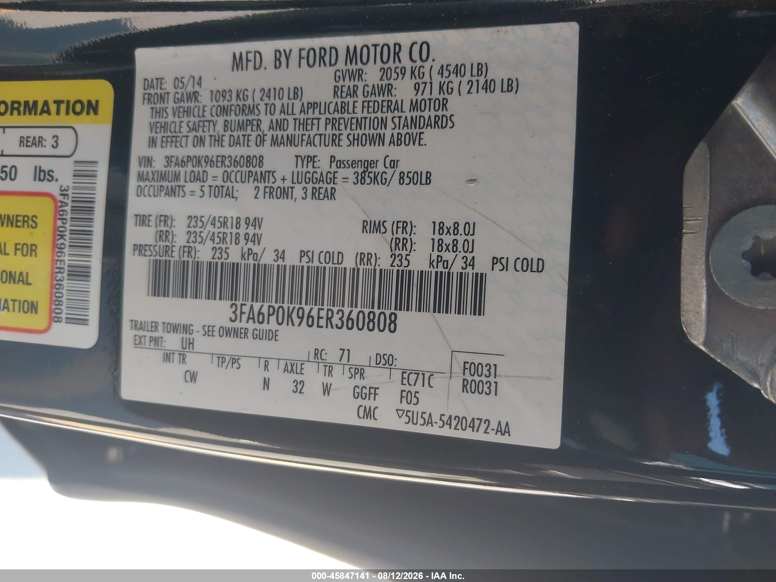2014 Ford Fusion Titanium Черный vin: 3FA6P0K96ER360808