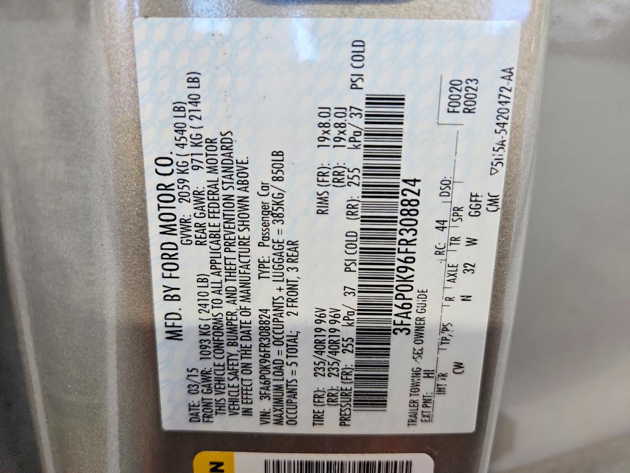 2015 Ford Fusion Titanium Gray vin: 3FA6P0K96FR308824