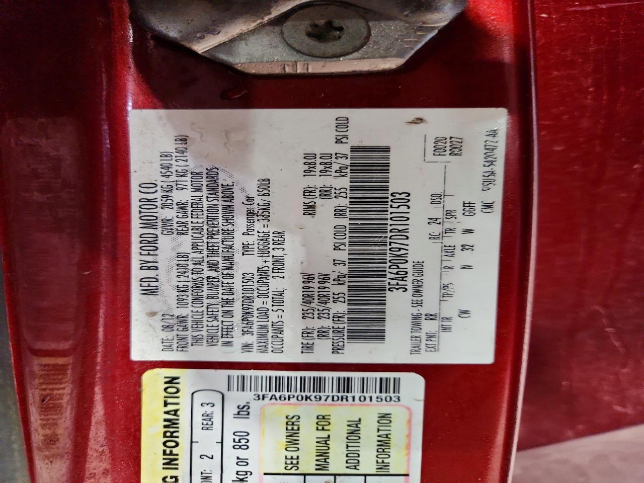 2013 Ford Fusion Titanium Burgundy vin: 3FA6P0K97DR101503