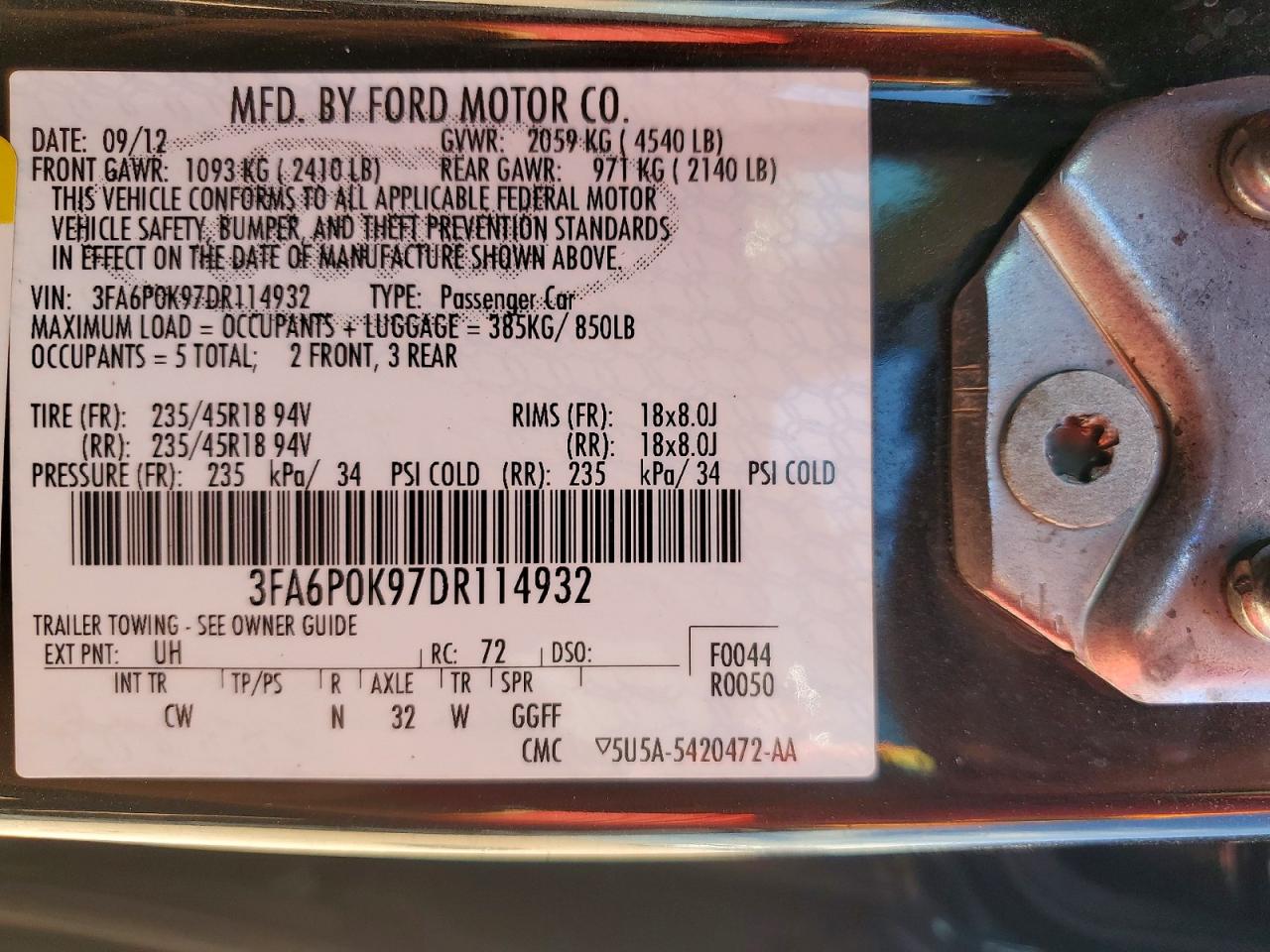 2013 Ford Fusion Titanium Black vin: 3FA6P0K97DR114932