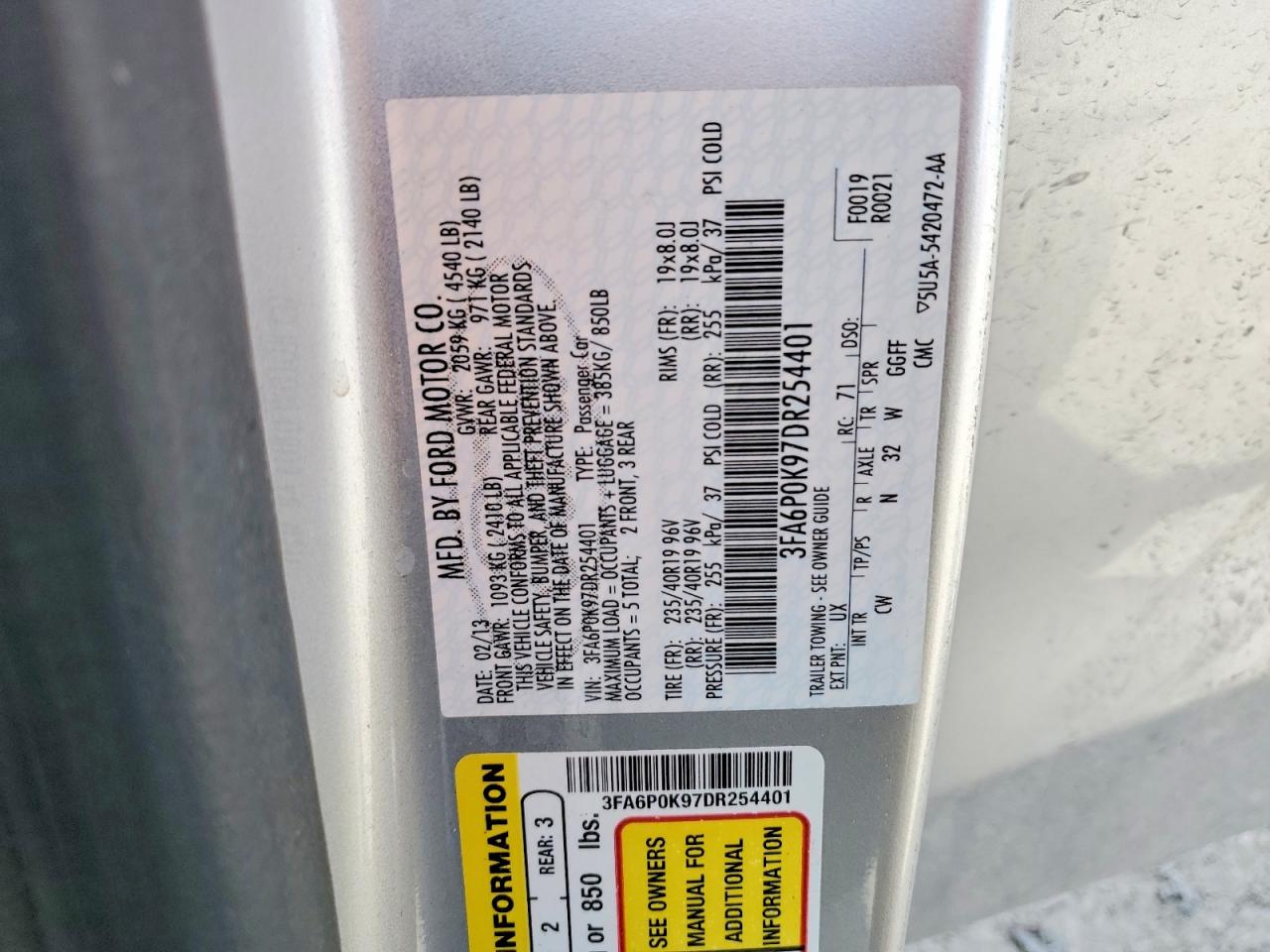 2013 Ford Fusion Titanium Silver vin: 3FA6P0K97DR254401