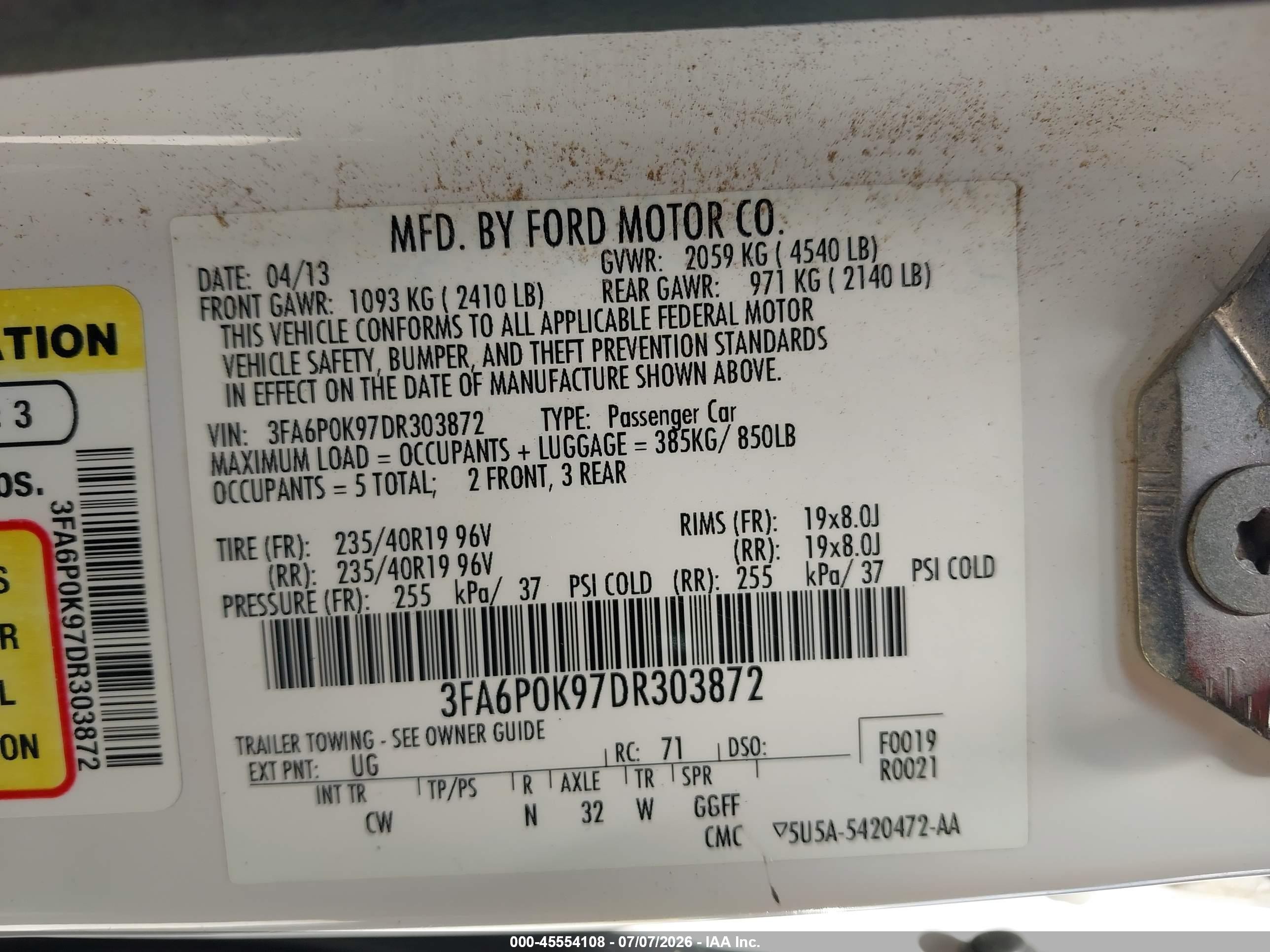 2013 Ford Fusion Titanium Белый vin: 3FA6P0K97DR303872