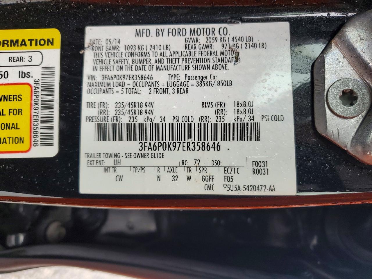 2014 Ford Fusion Titanium Black vin: 3FA6P0K97ER358646