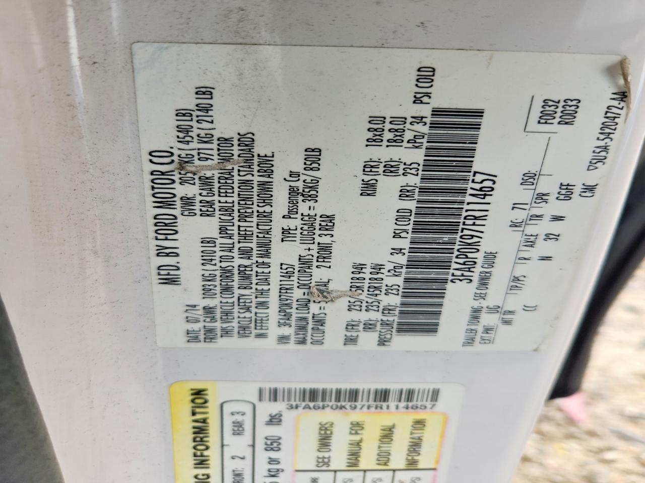 2015 Ford Fusion Titanium White vin: 3FA6P0K97FR114657