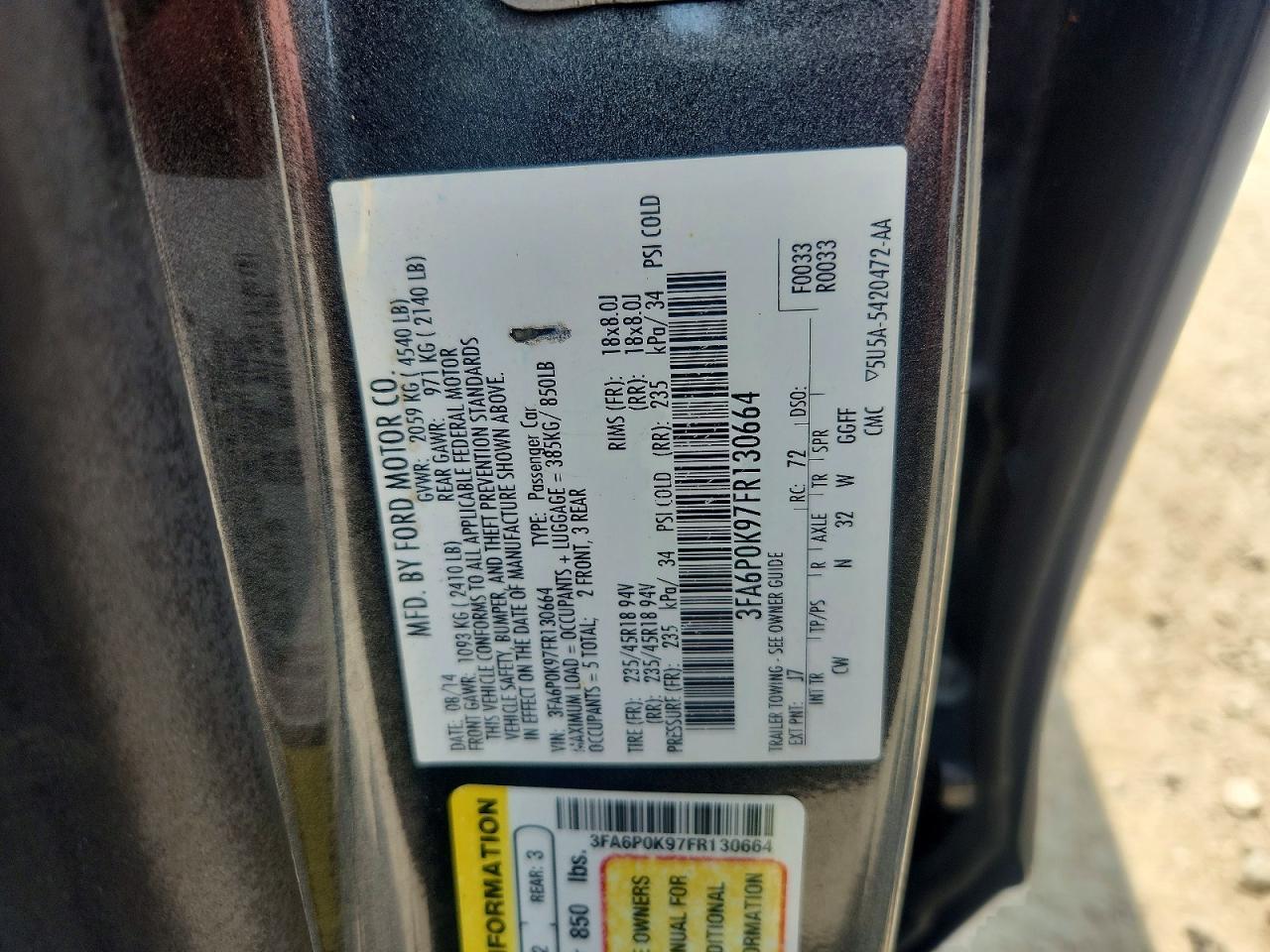 2015 Ford Fusion Titanium Gray vin: 3FA6P0K97FR130664