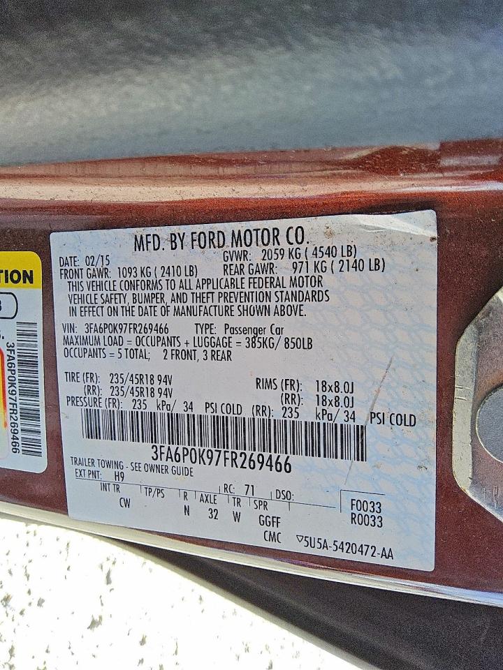 2015 Ford Fusion Titanium Brown vin: 3FA6P0K97FR269466