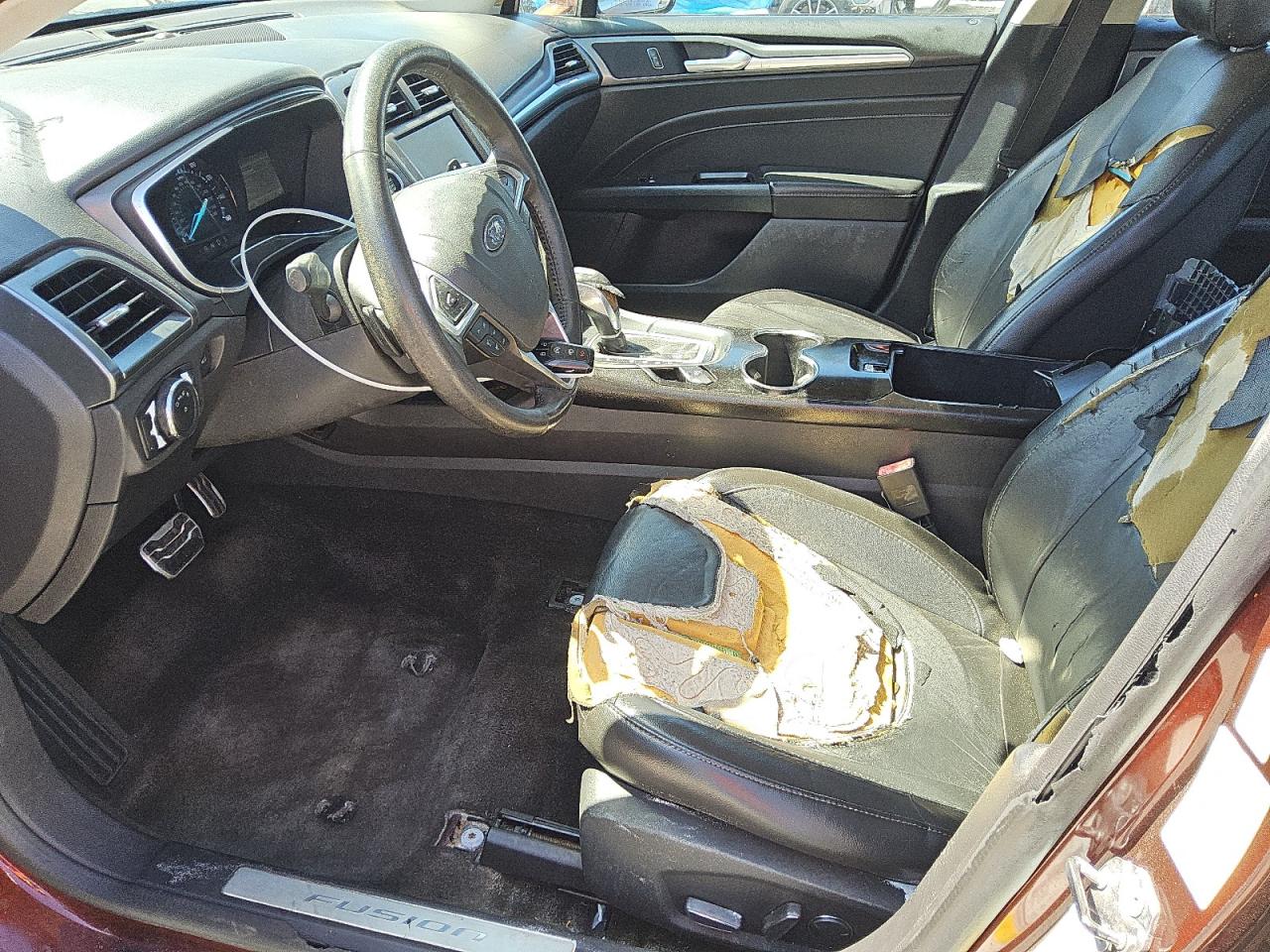 2015 Ford Fusion Titanium Brown vin: 3FA6P0K97FR269466 Damage: Left Front Seat, Worn, Replacement Required