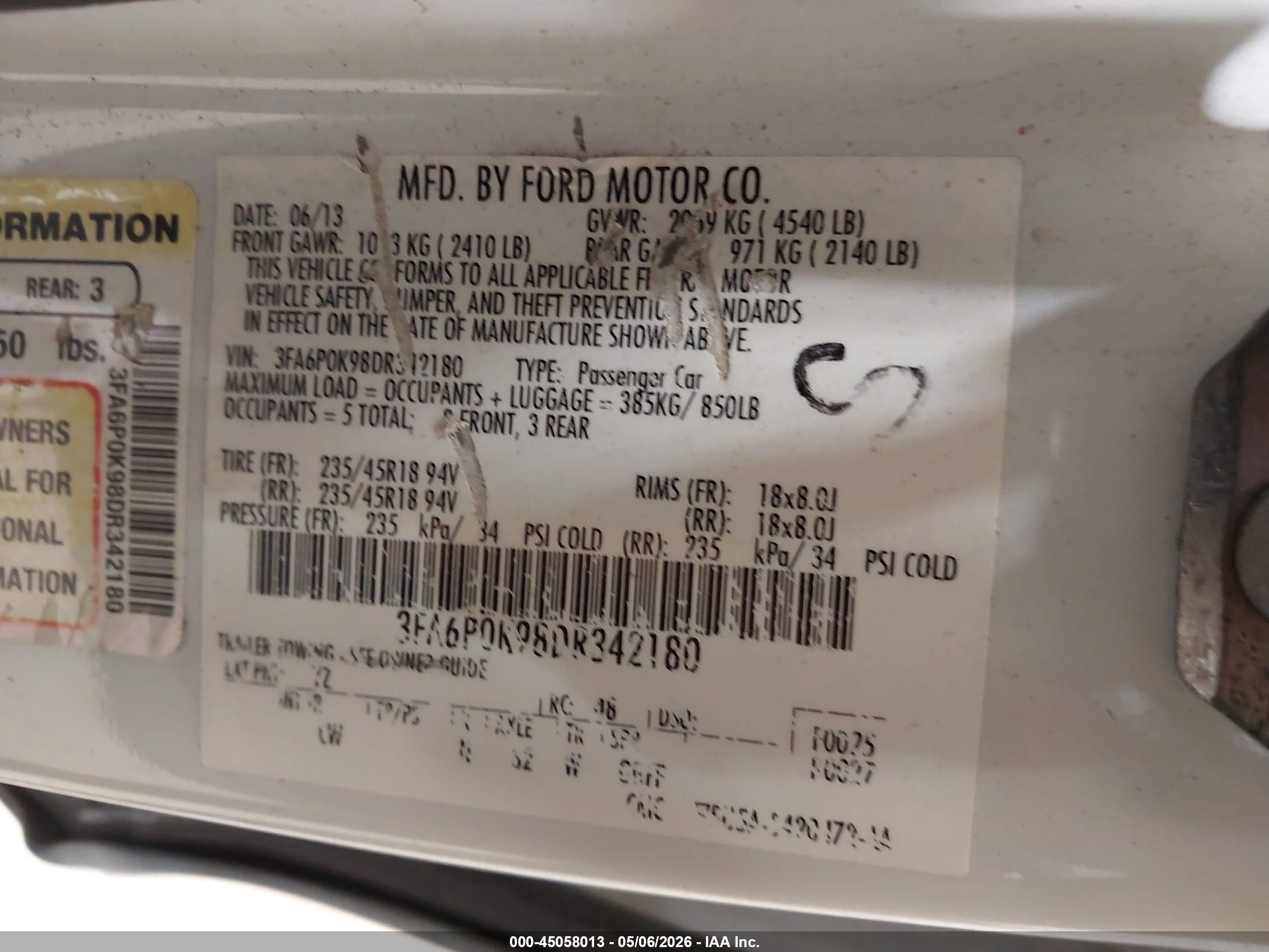 2013 Ford Fusion Titanium White vin: 3FA6P0K98DR342180