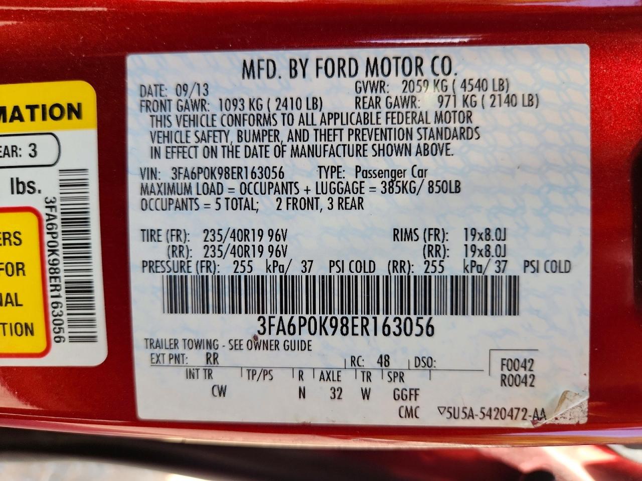 2014 Ford Fusion Titanium Red vin: 3FA6P0K98ER163056
