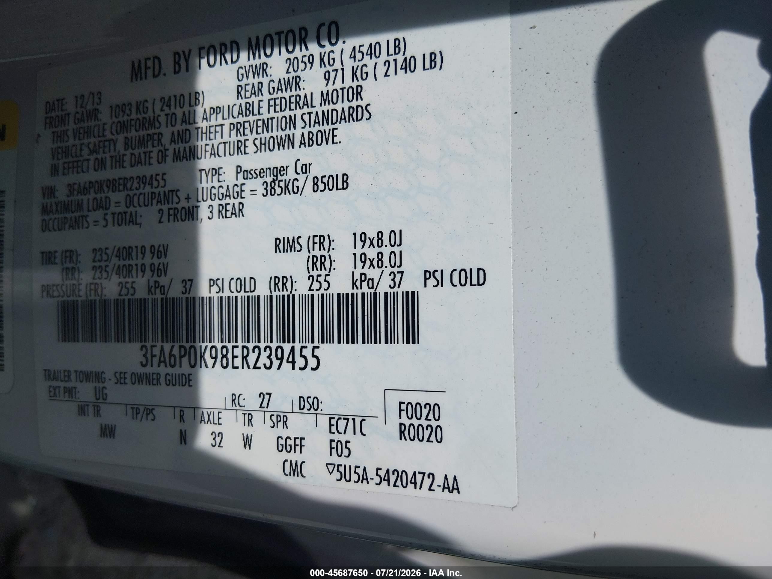 2014 Ford Fusion Titanium White vin: 3FA6P0K98ER239455