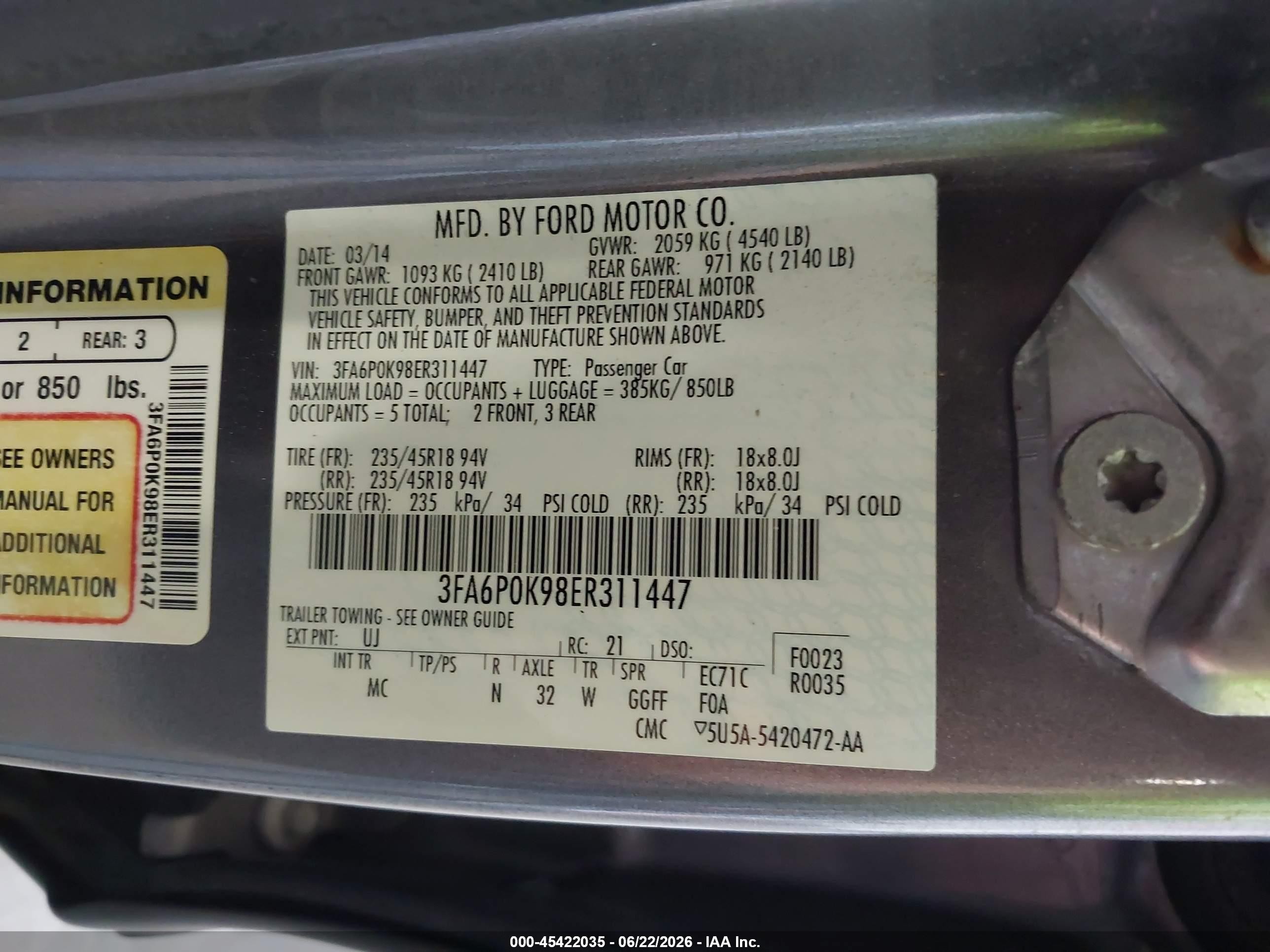 2014 Ford Fusion Titanium Серый vin: 3FA6P0K98ER311447