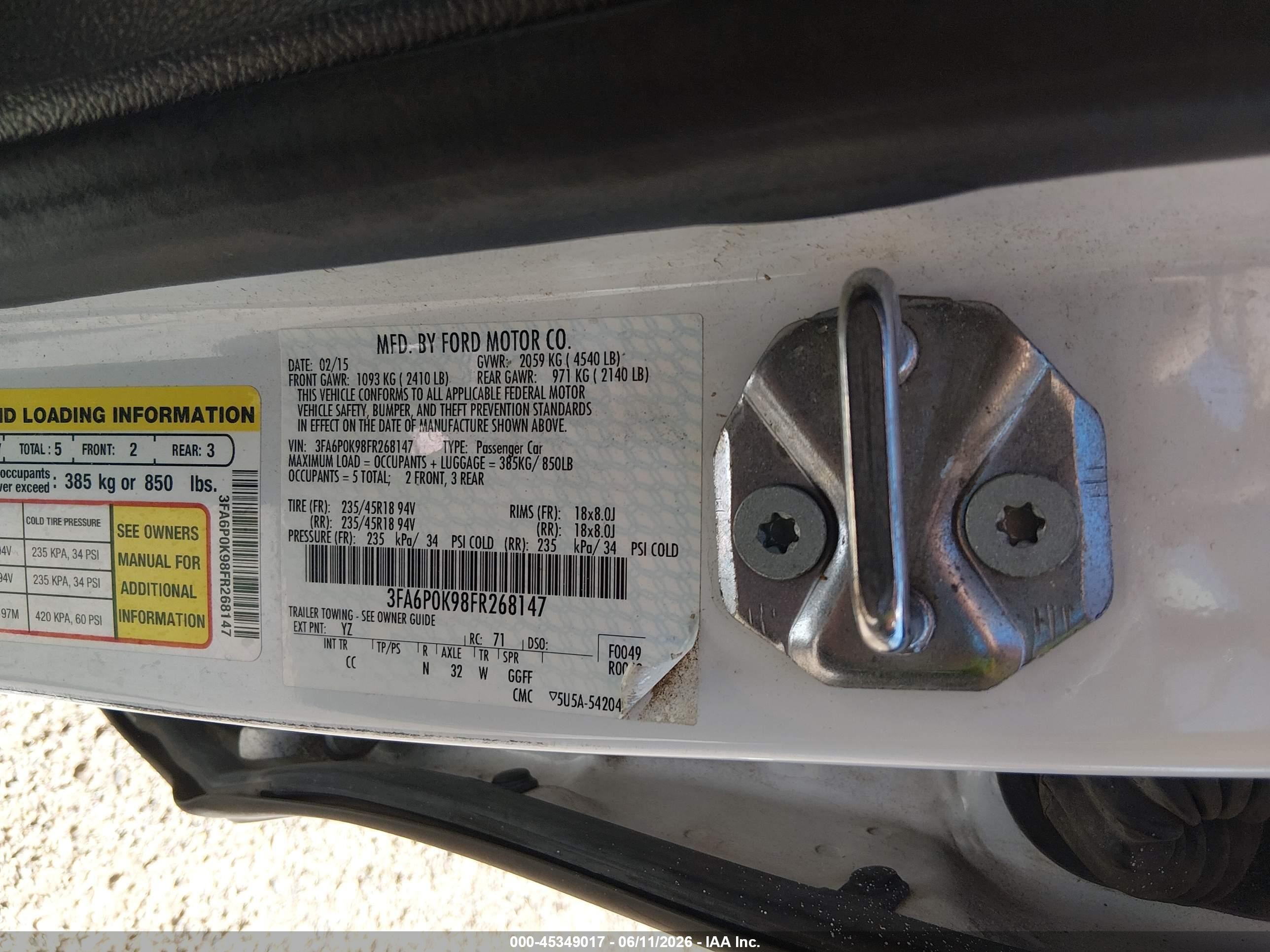 2015 Ford Fusion Titanium White vin: 3FA6P0K98FR268147