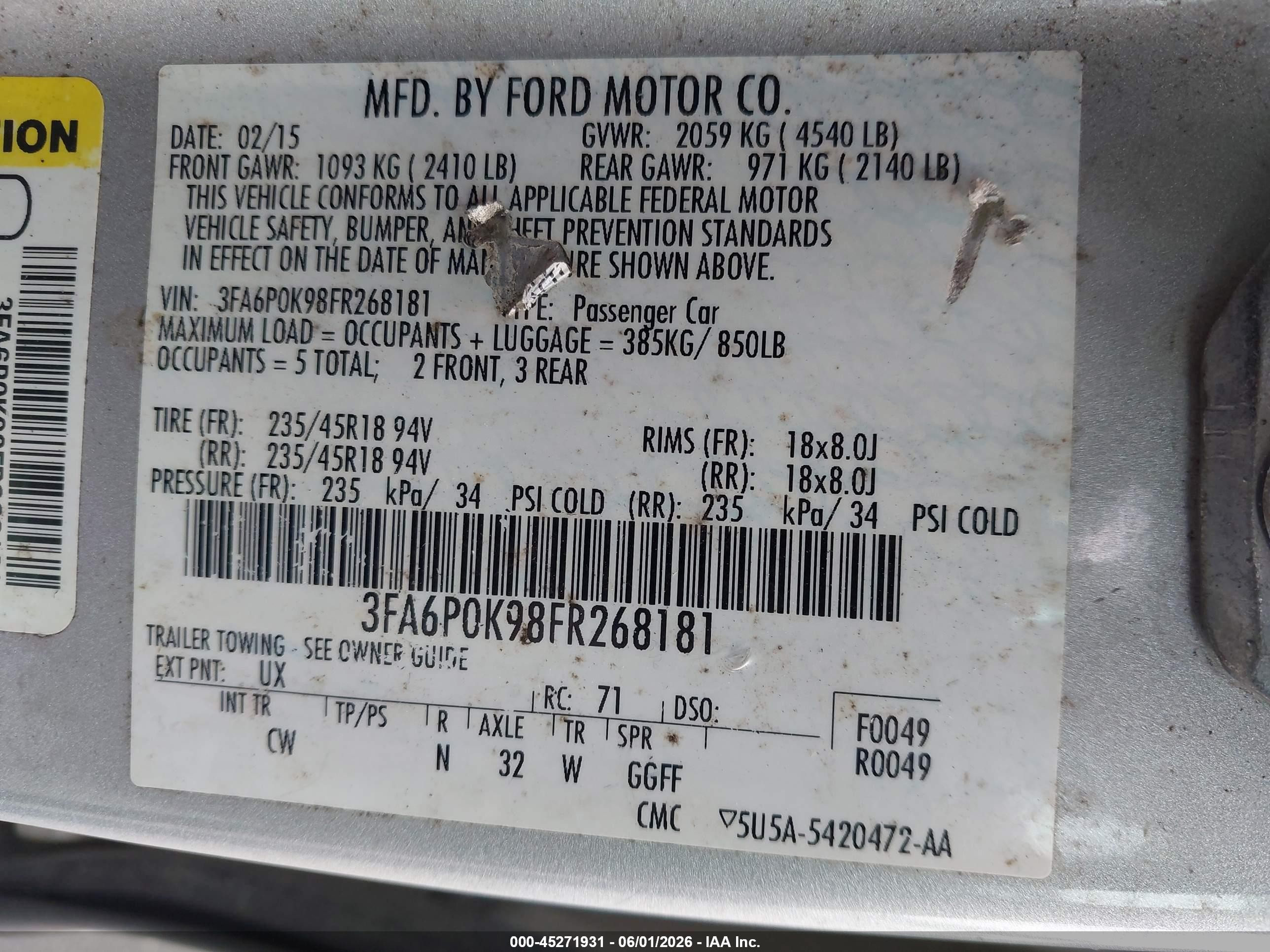 2015 Ford Fusion Titanium Silver vin: 3FA6P0K98FR268181