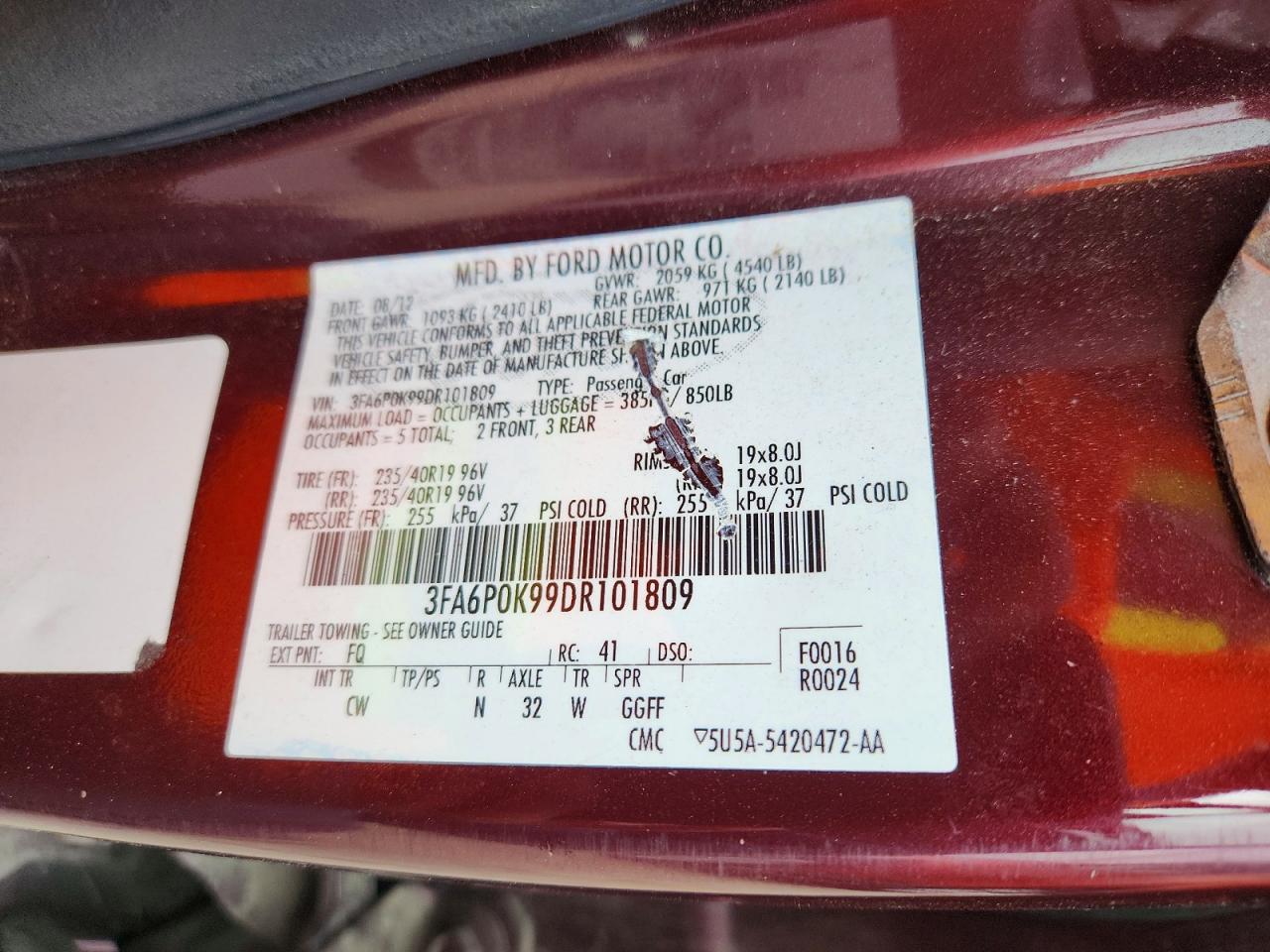 2013 Ford Fusion Titanium Burgundy vin: 3FA6P0K99DR101809