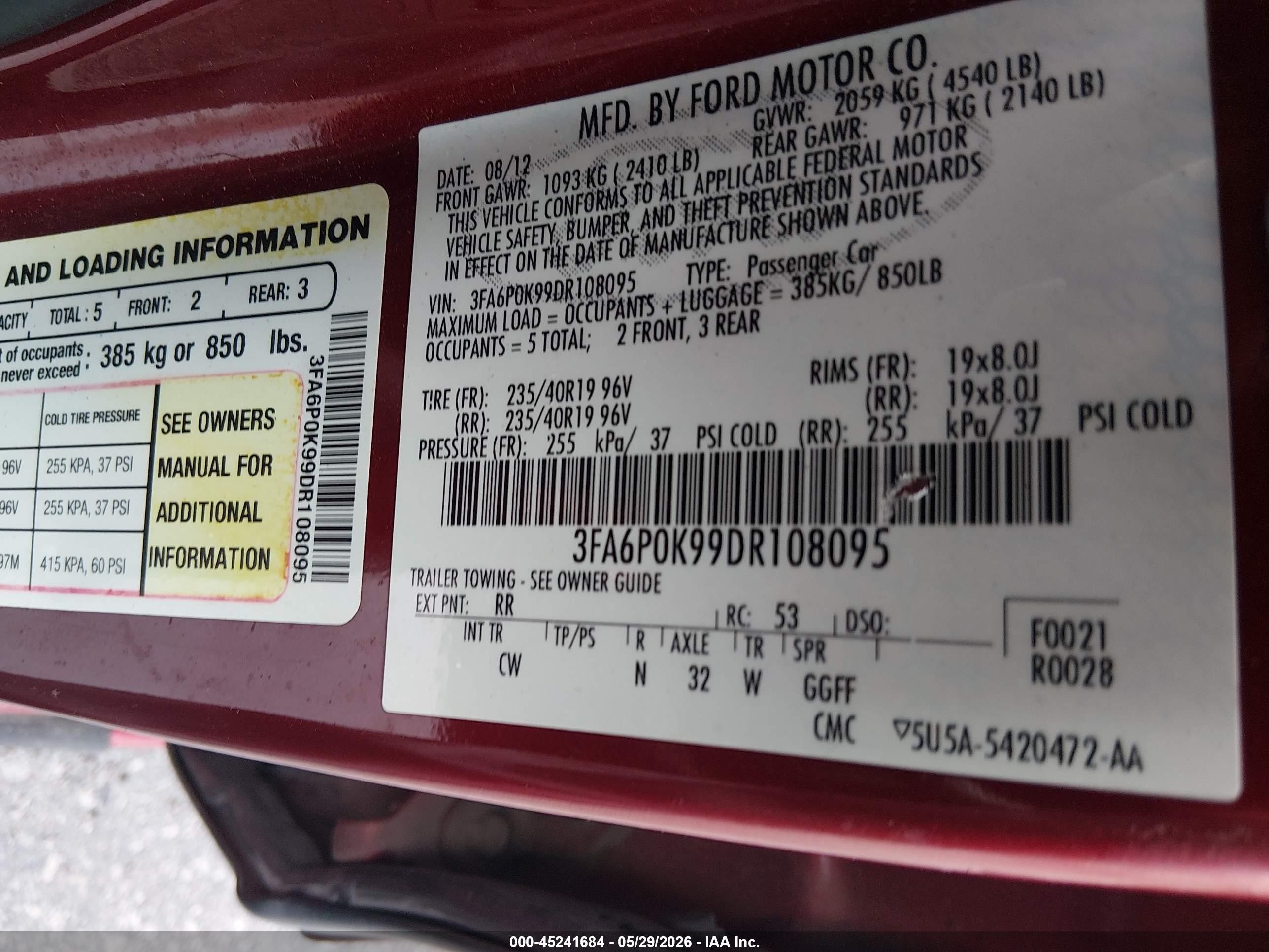 2013 Ford Fusion Titanium Red vin: 3FA6P0K99DR108095