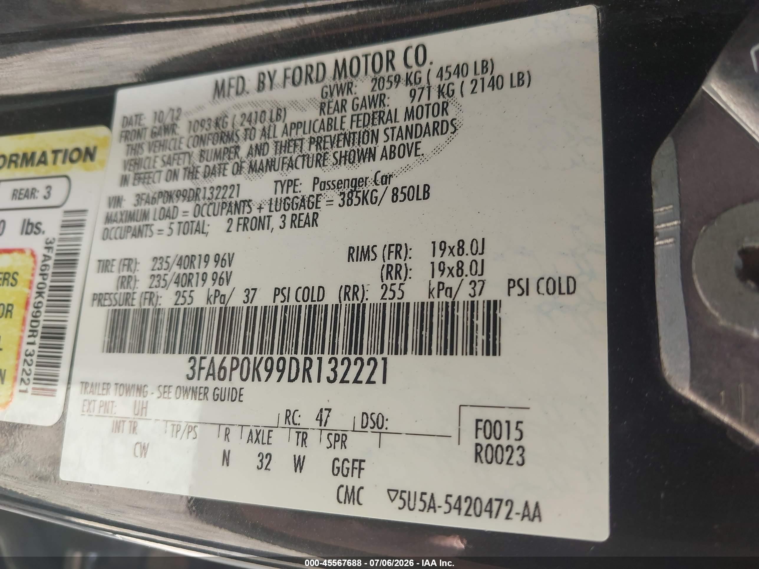 2013 Ford Fusion Titanium Black vin: 3FA6P0K99DR132221