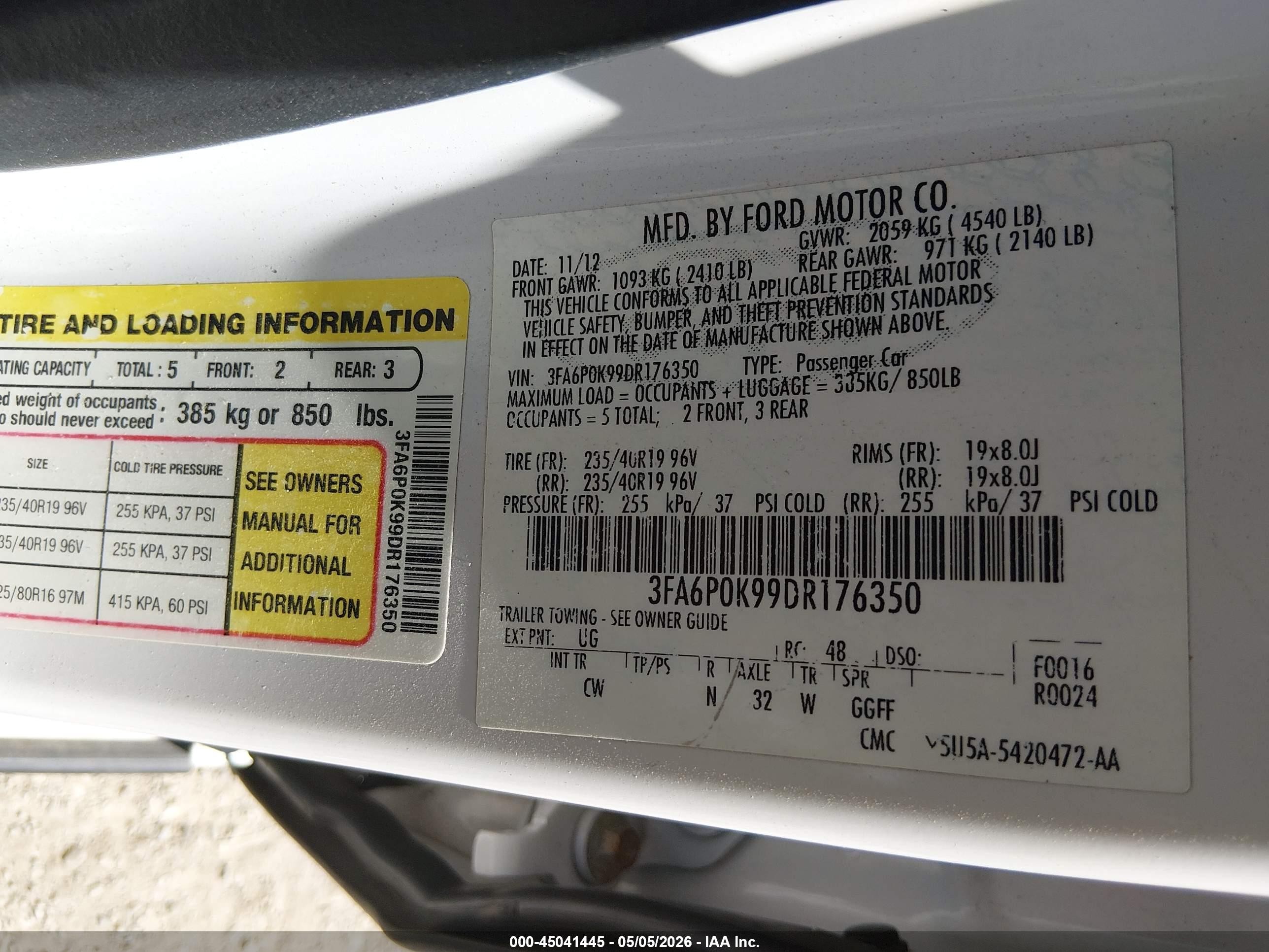 2013 Ford Fusion Titanium White vin: 3FA6P0K99DR176350