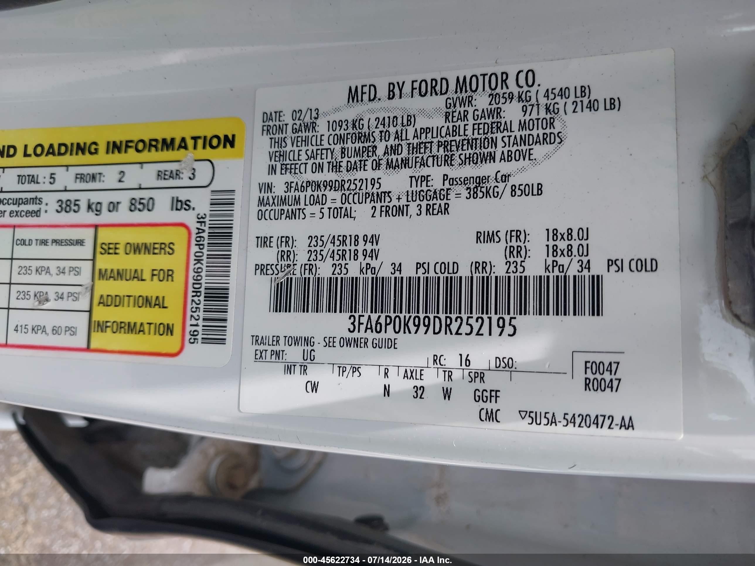 2013 Ford Fusion Titanium White vin: 3FA6P0K99DR252195
