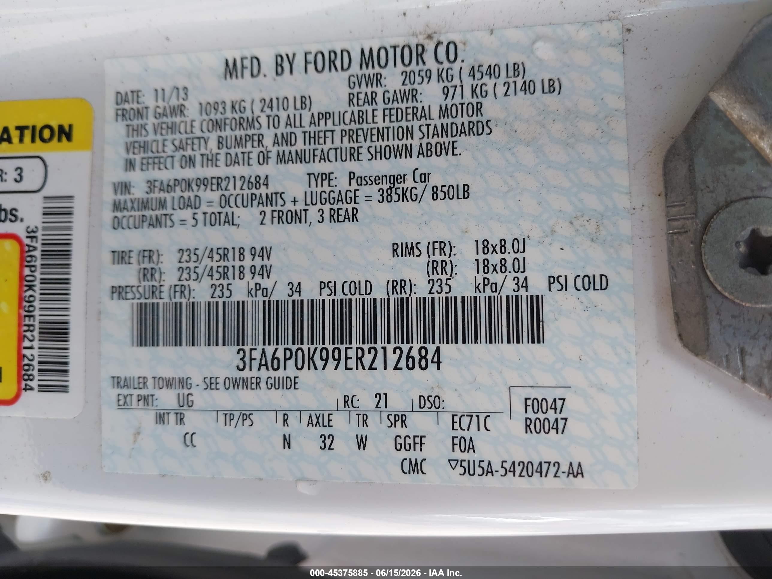 2014 Ford Fusion Titanium Белый vin: 3FA6P0K99ER212684