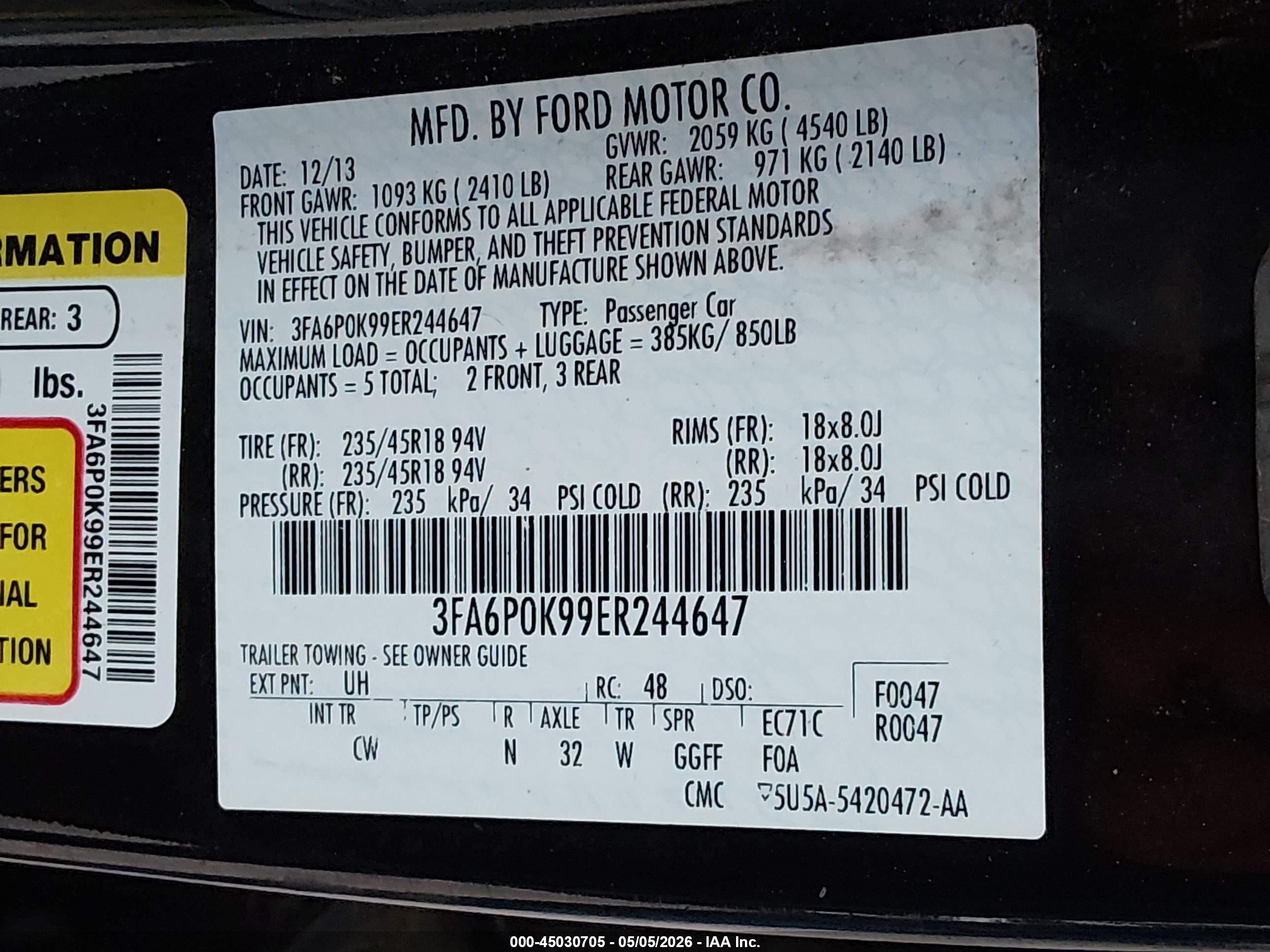 2014 Ford Fusion Titanium Black vin: 3FA6P0K99ER244647